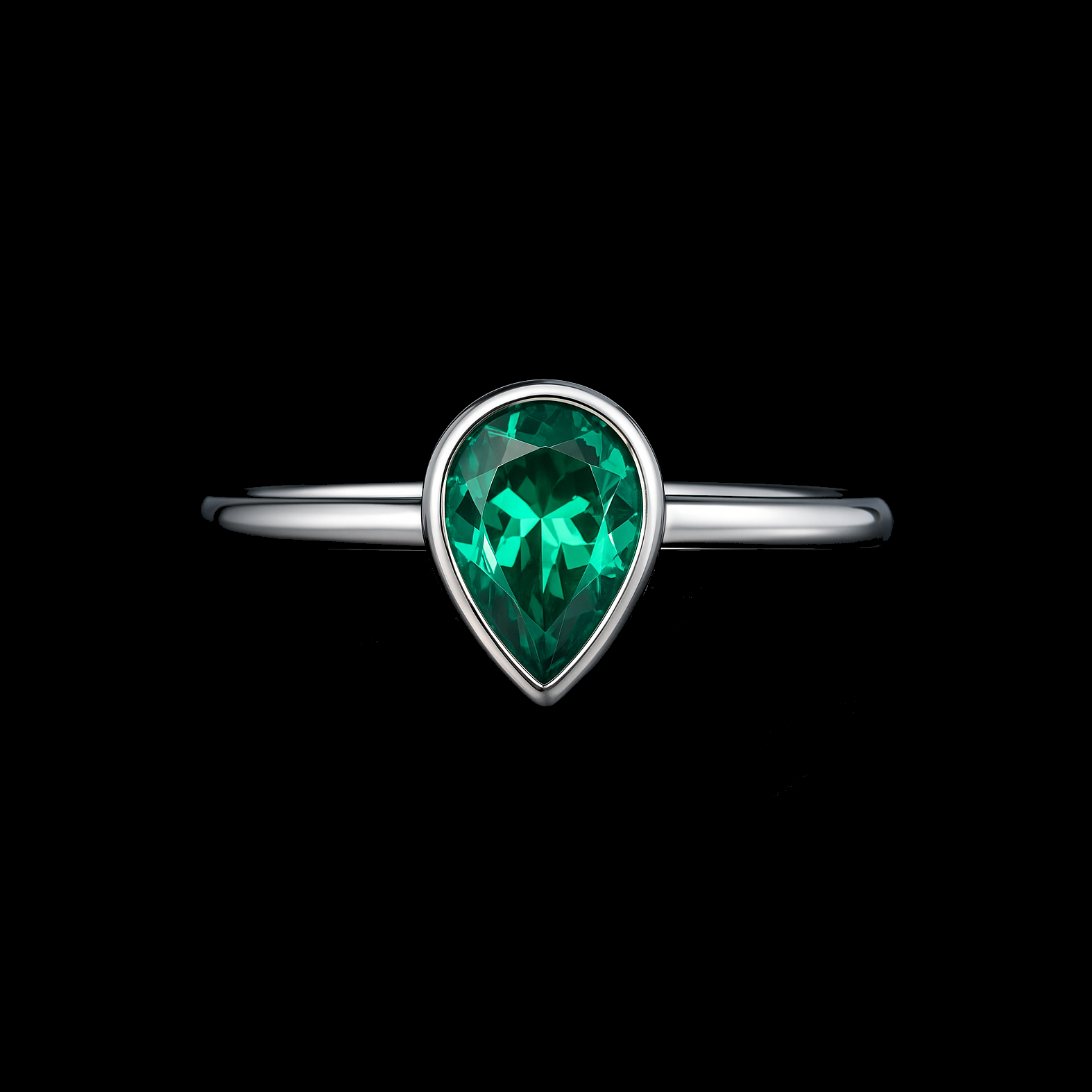1.1Ct Pear Cut Emerald White Gold Ring