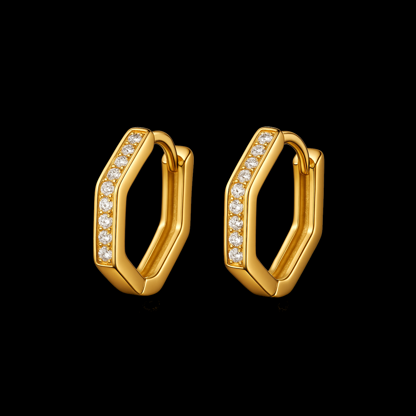 Hexagon Moissanite Diamond Pave Gold Earrings
