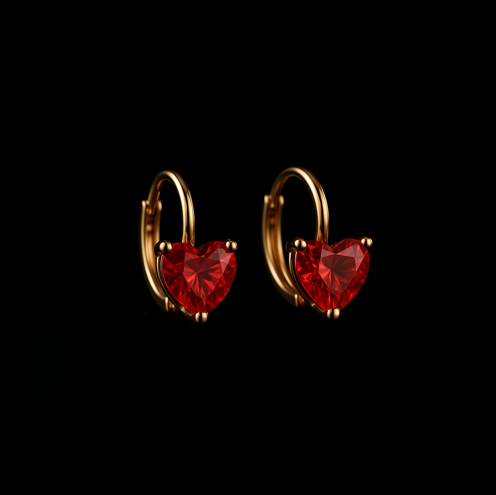 Heart Cut Ruby 14K Gold Rhodium Huggie Earrings