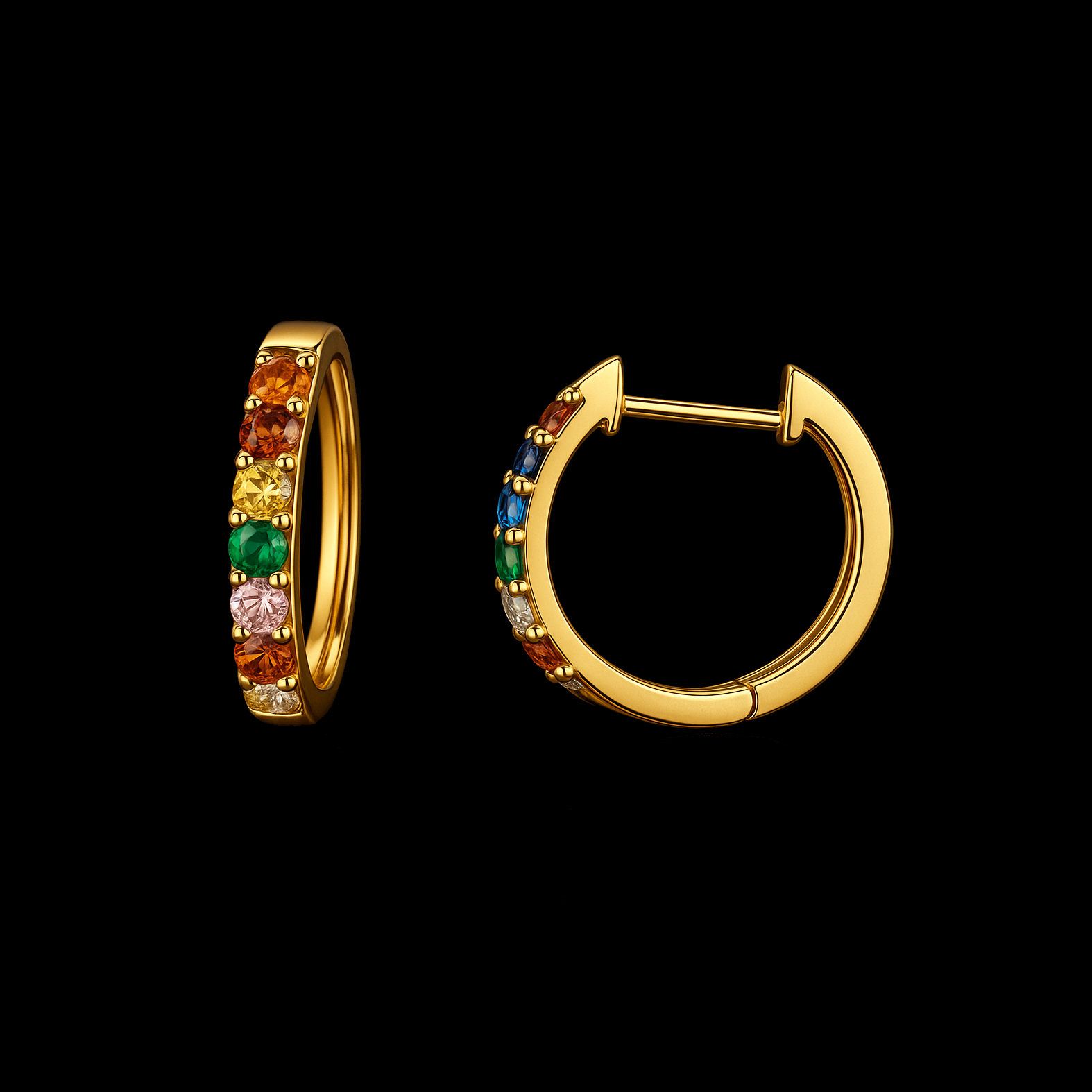 Rainbow Gemstone Gold Huggie Earrings
