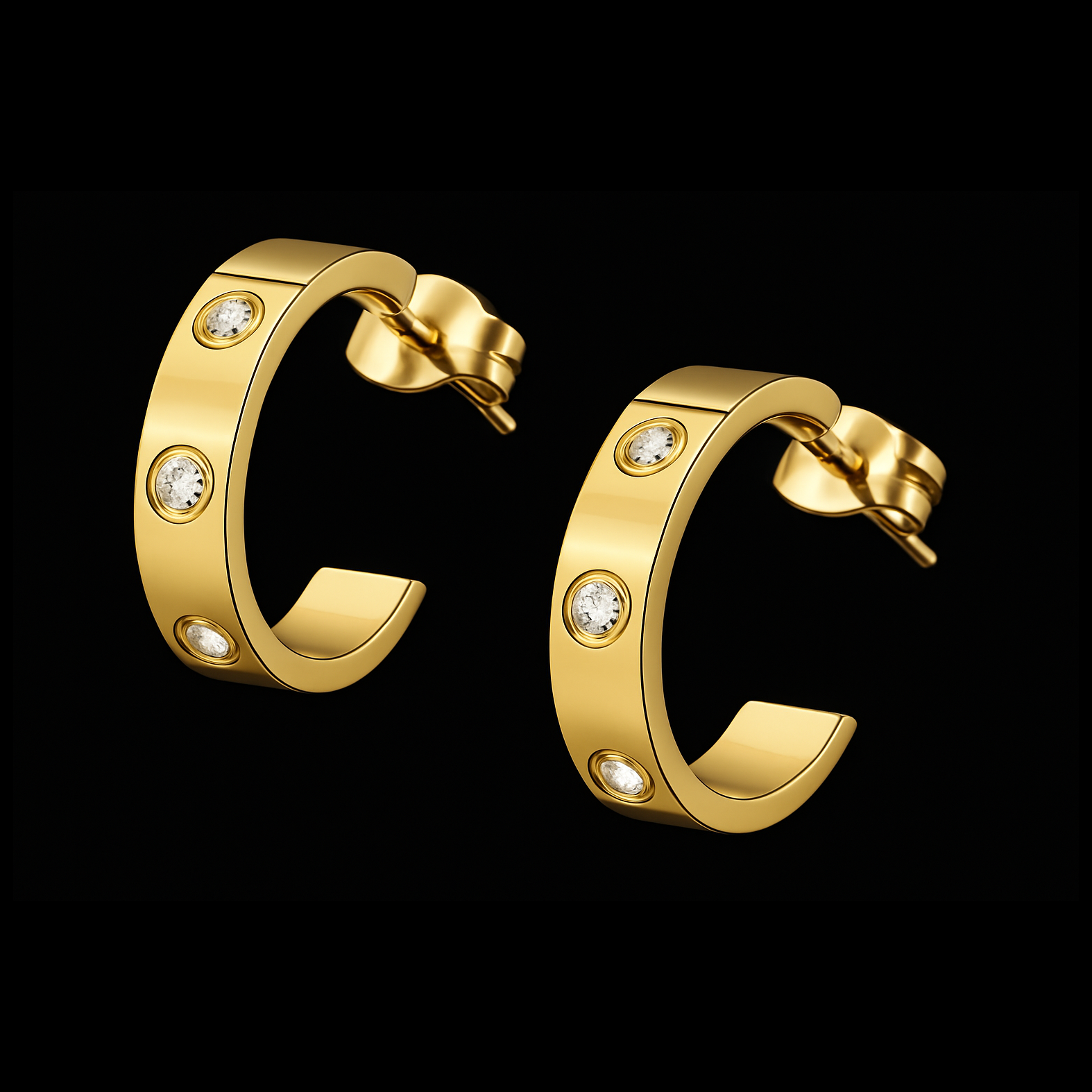 Luxury Crystal Hoop Earrings - Gold Diamond Inlay C-Shape Studs