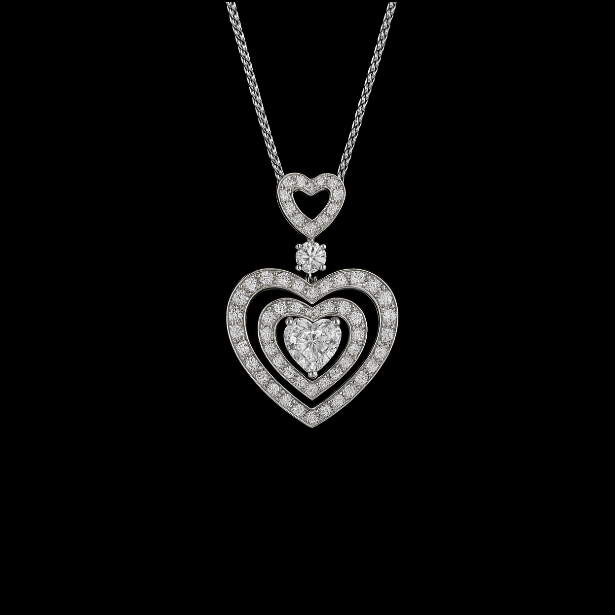 Triple Heart Moissanite Sterling Silver Necklace