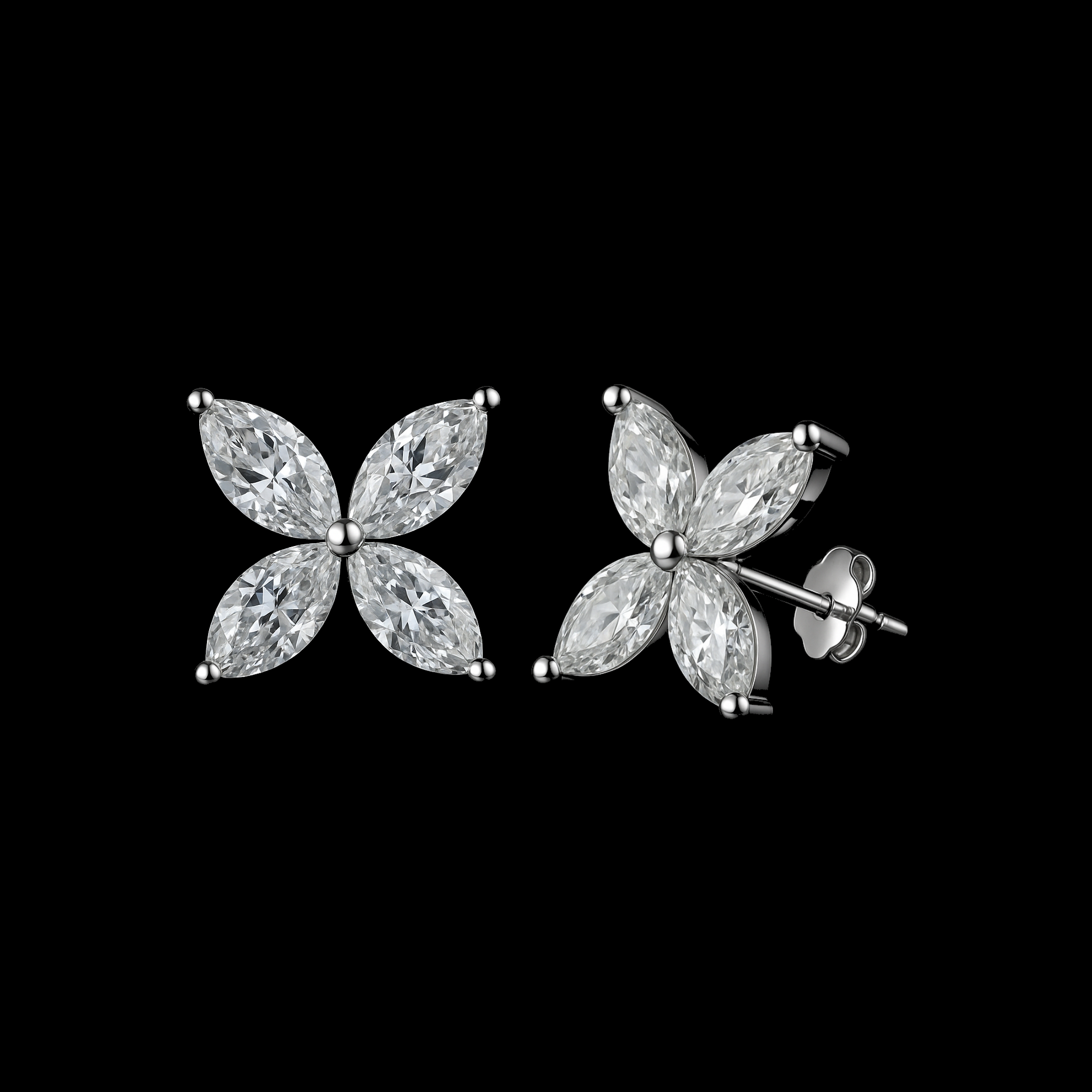 Flower Moissanite Diamond Heart Sterling Silver Earrings
