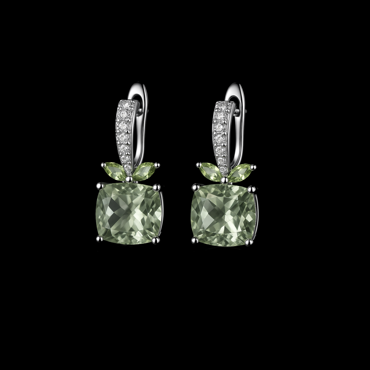 4.16Ct Green Amethyst Sterling Silver Stud Earrings