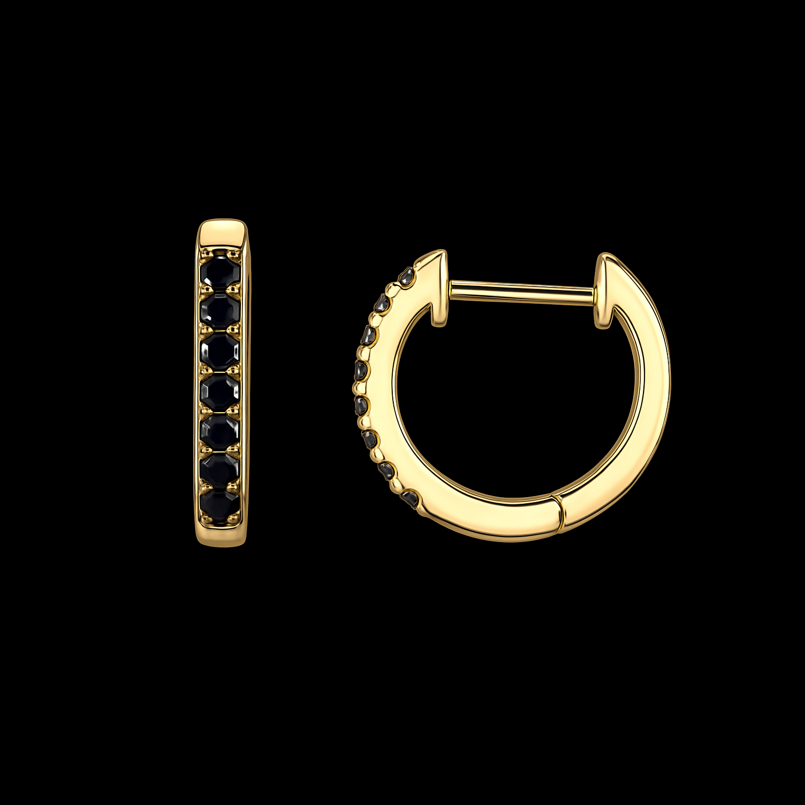 Black Onyx Gold Huggie Earrings