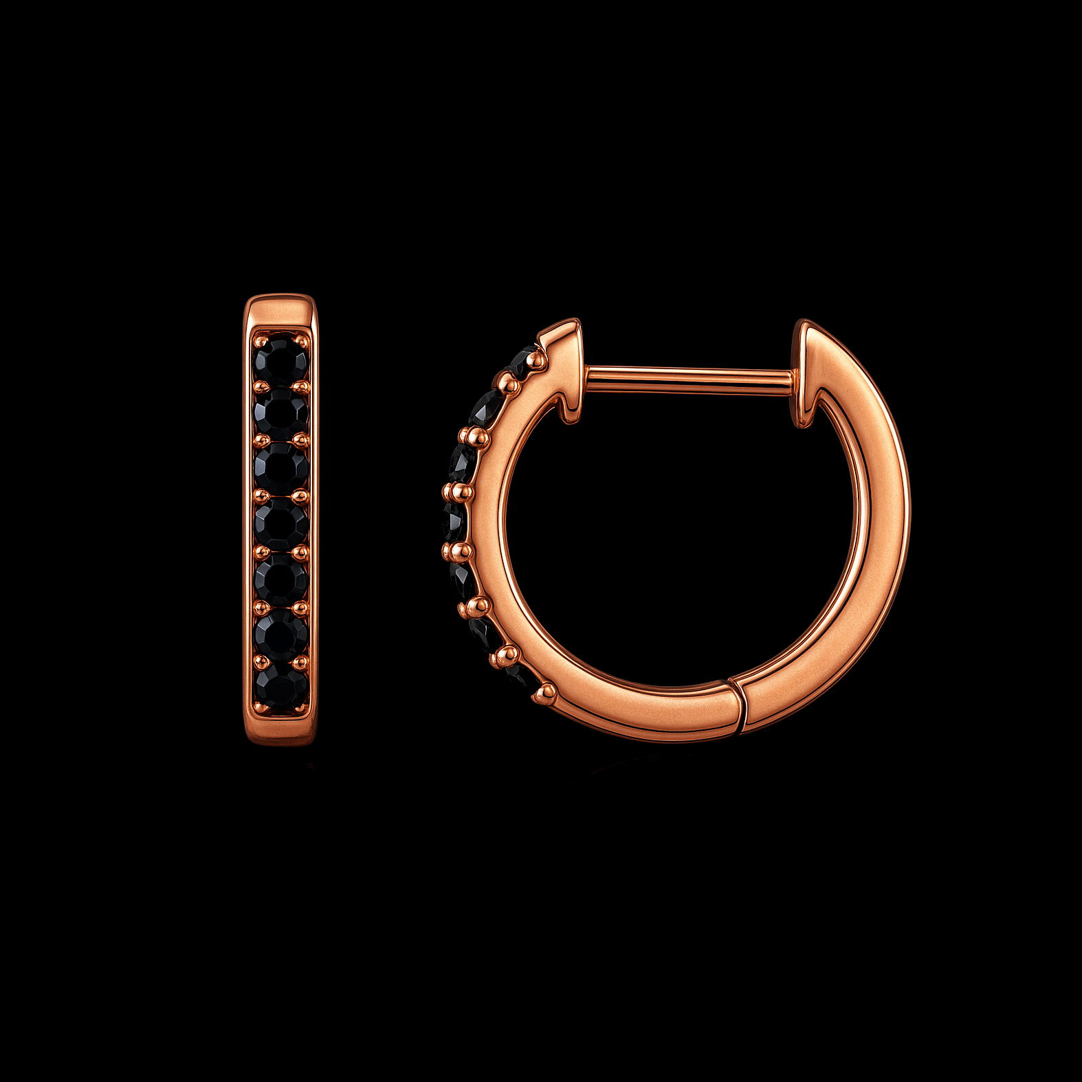 Black Onyx Rose Gold Huggie Earrings