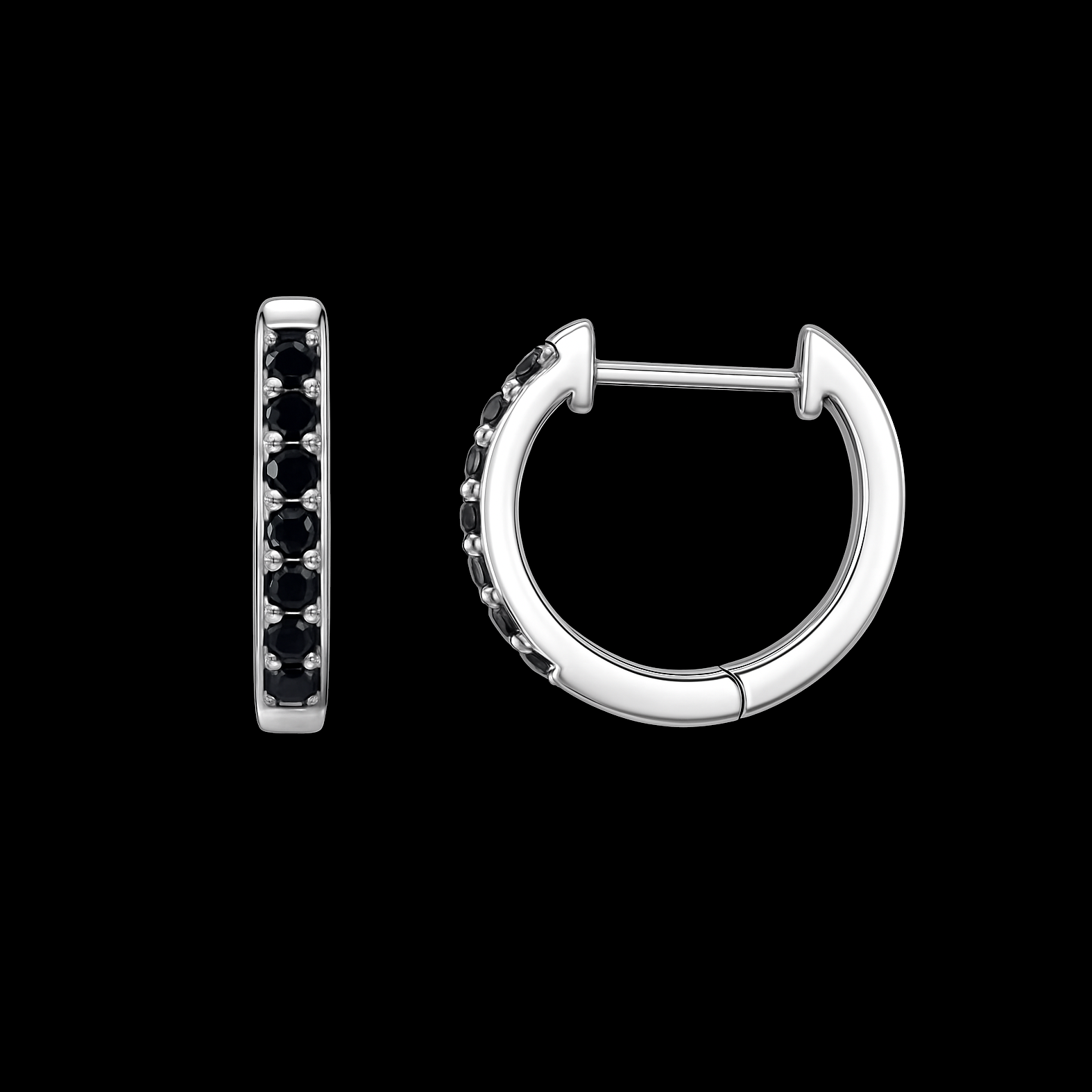 Black Onyx Sterling Silver Huggie Earrings