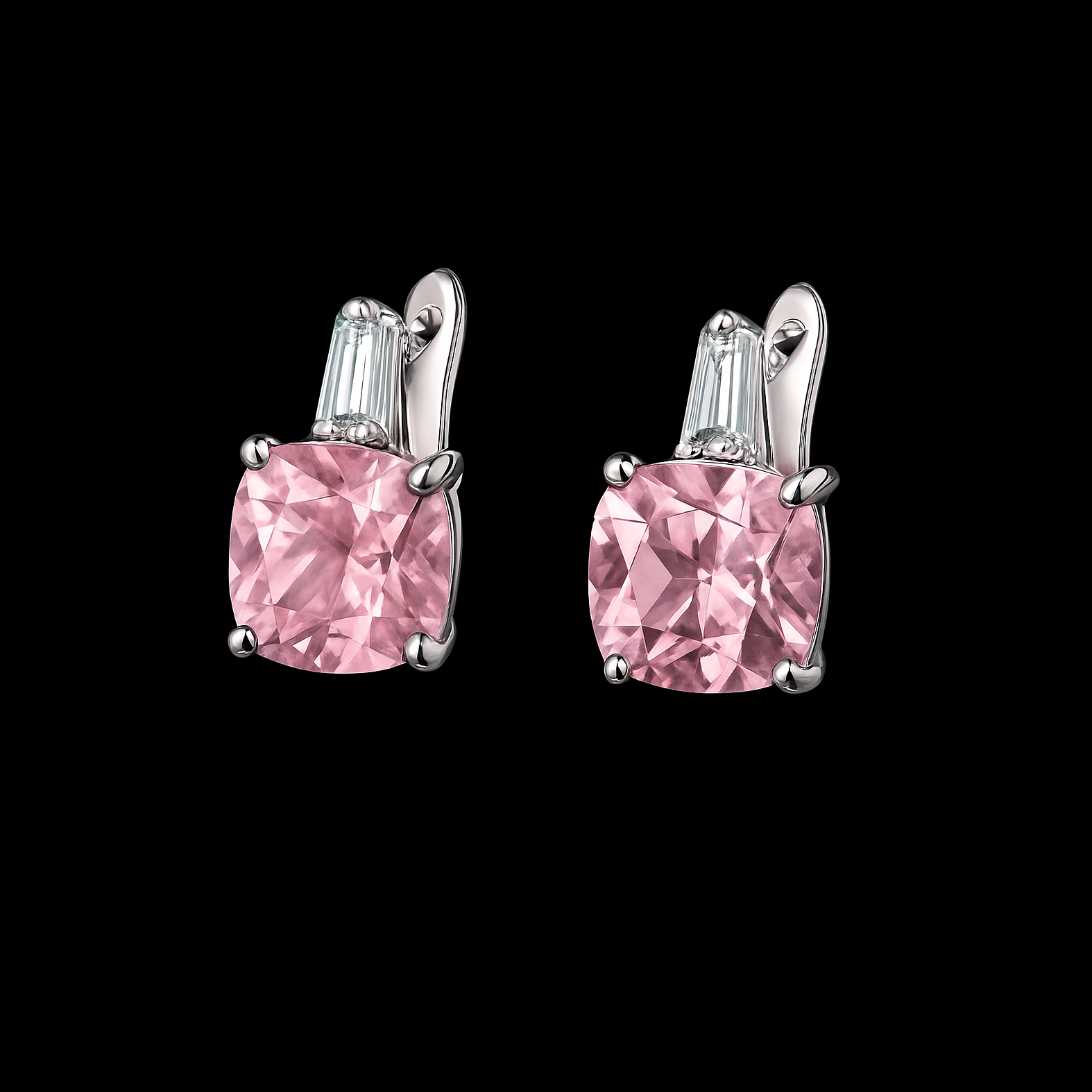 Square Cut Pink Sapphire Sterling Silver Earrings