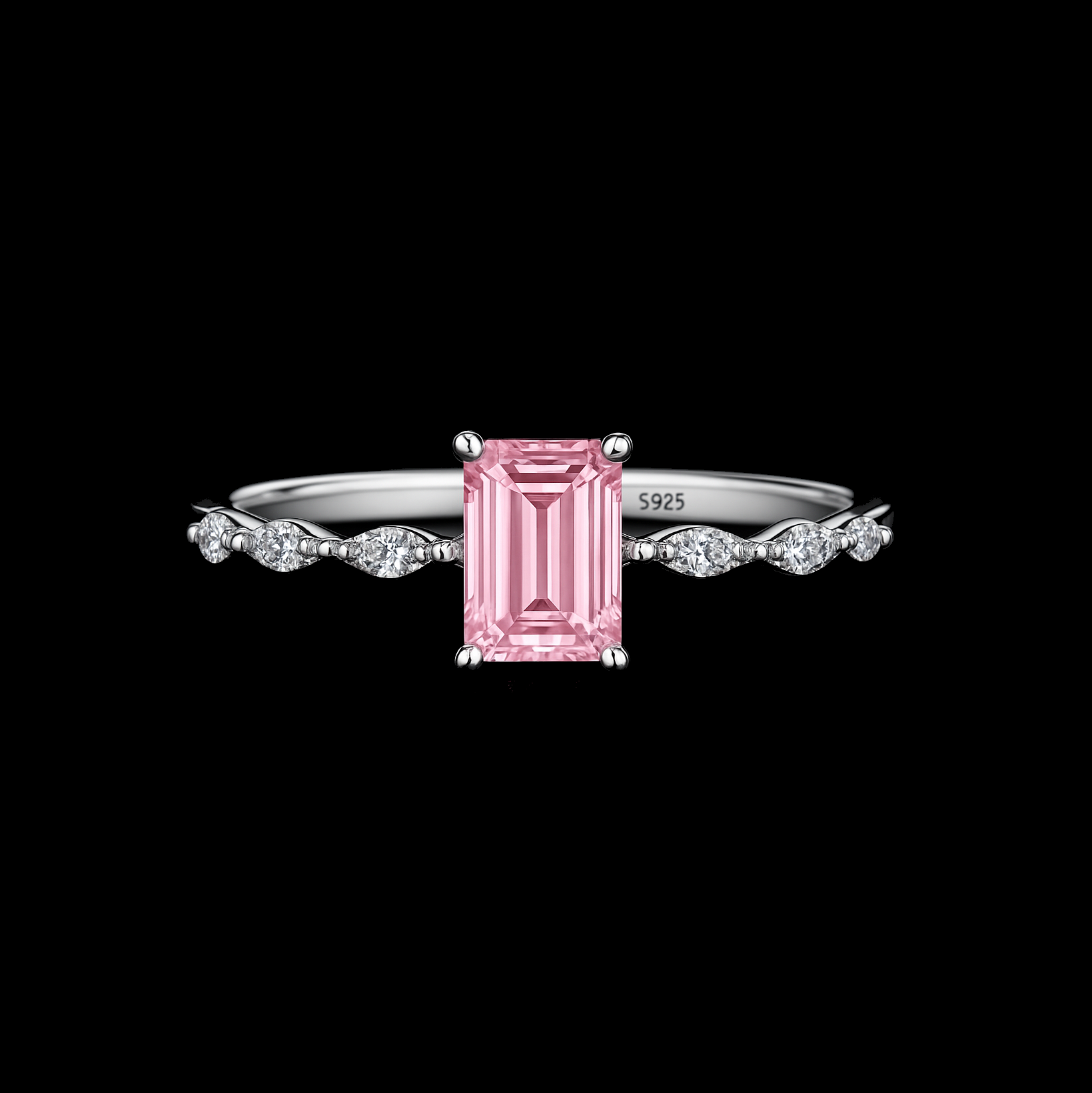 Dainty Emerald Cut Pink Tourmaline and Moissanite Diamond Ring
