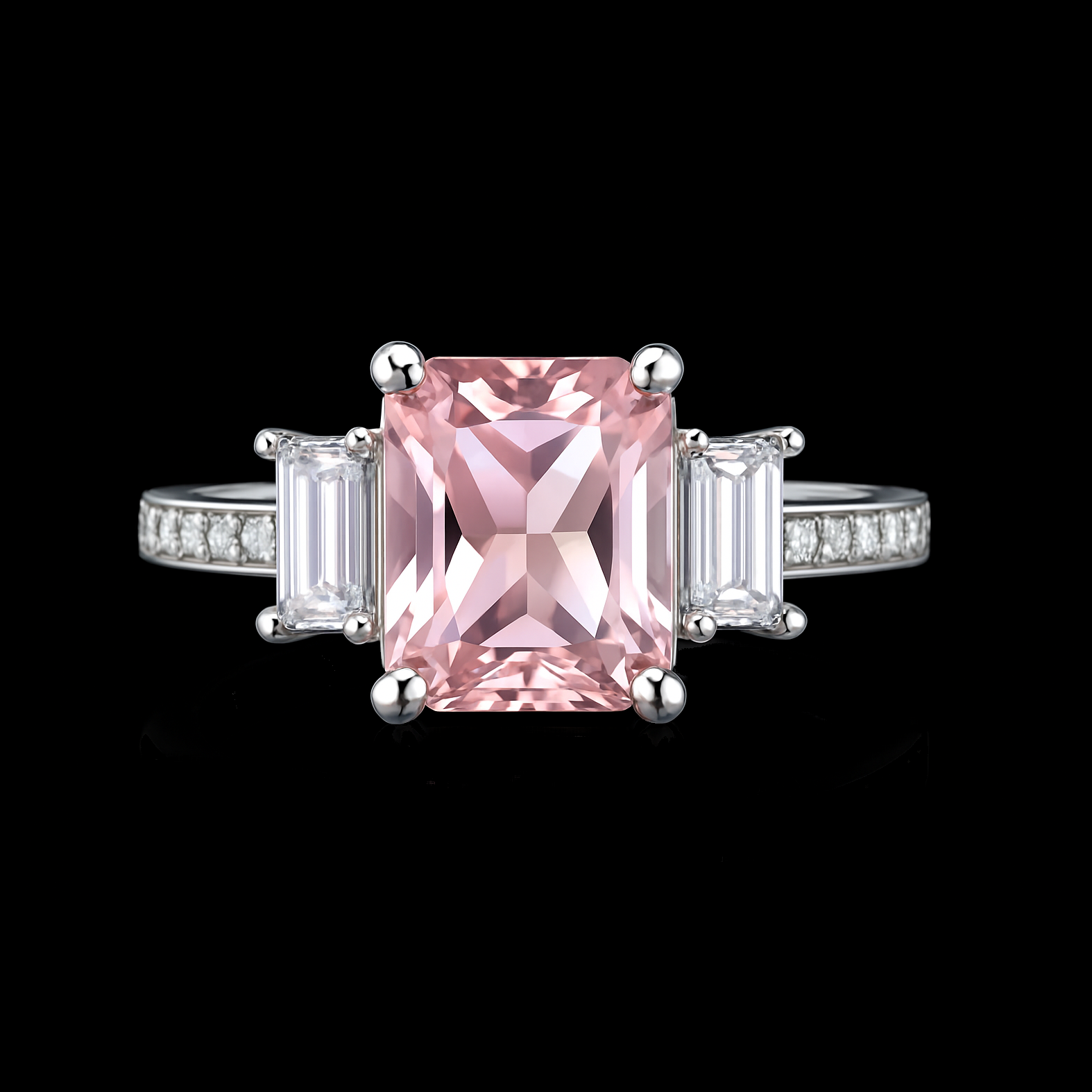 Luxury 14Ct Morganite White Gold Ring with Emerald Cut Diamonds - Radiant Cut Engagement Ring