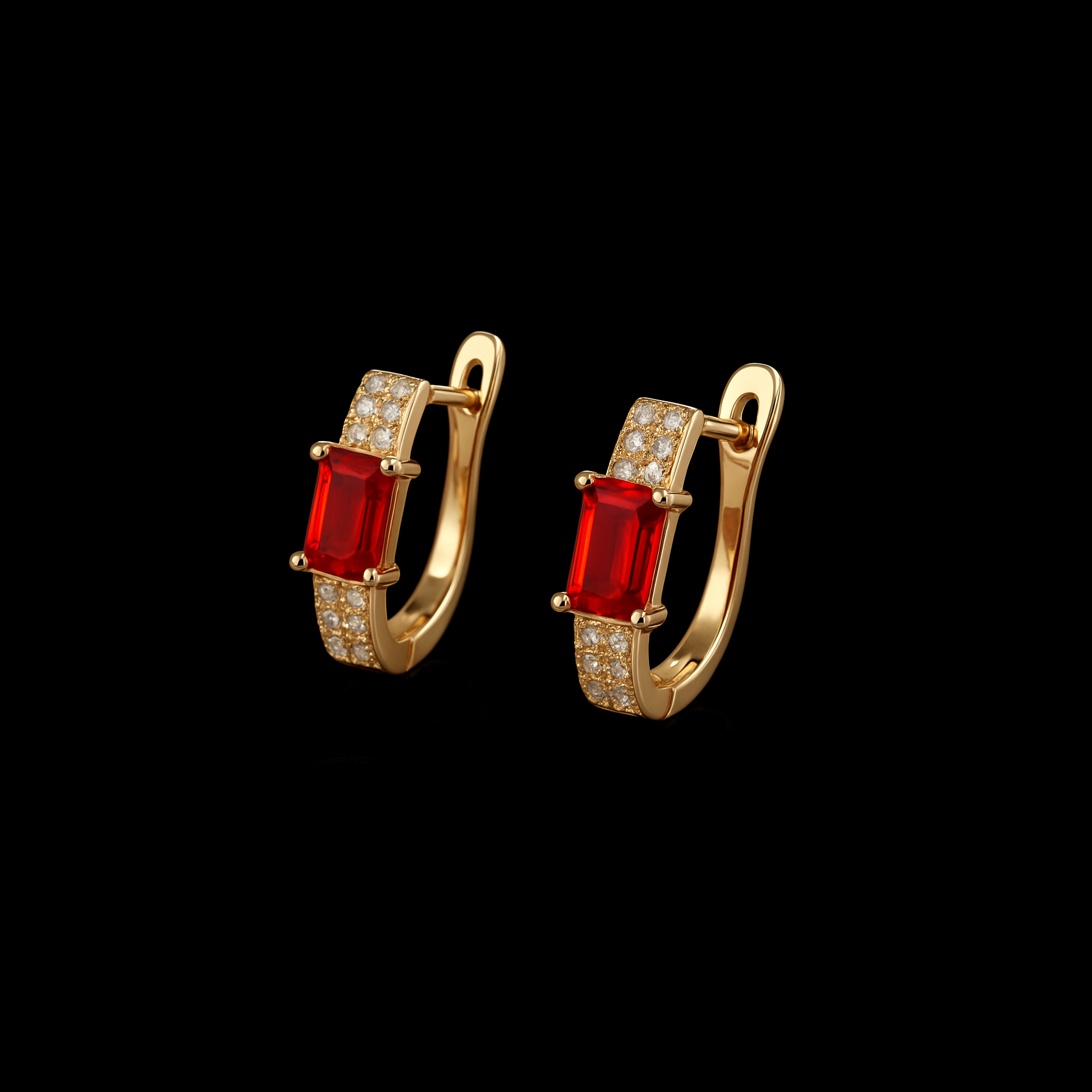 Rectangle Cut Ruby and Moissanite 14K Gold Rhodium Earrings