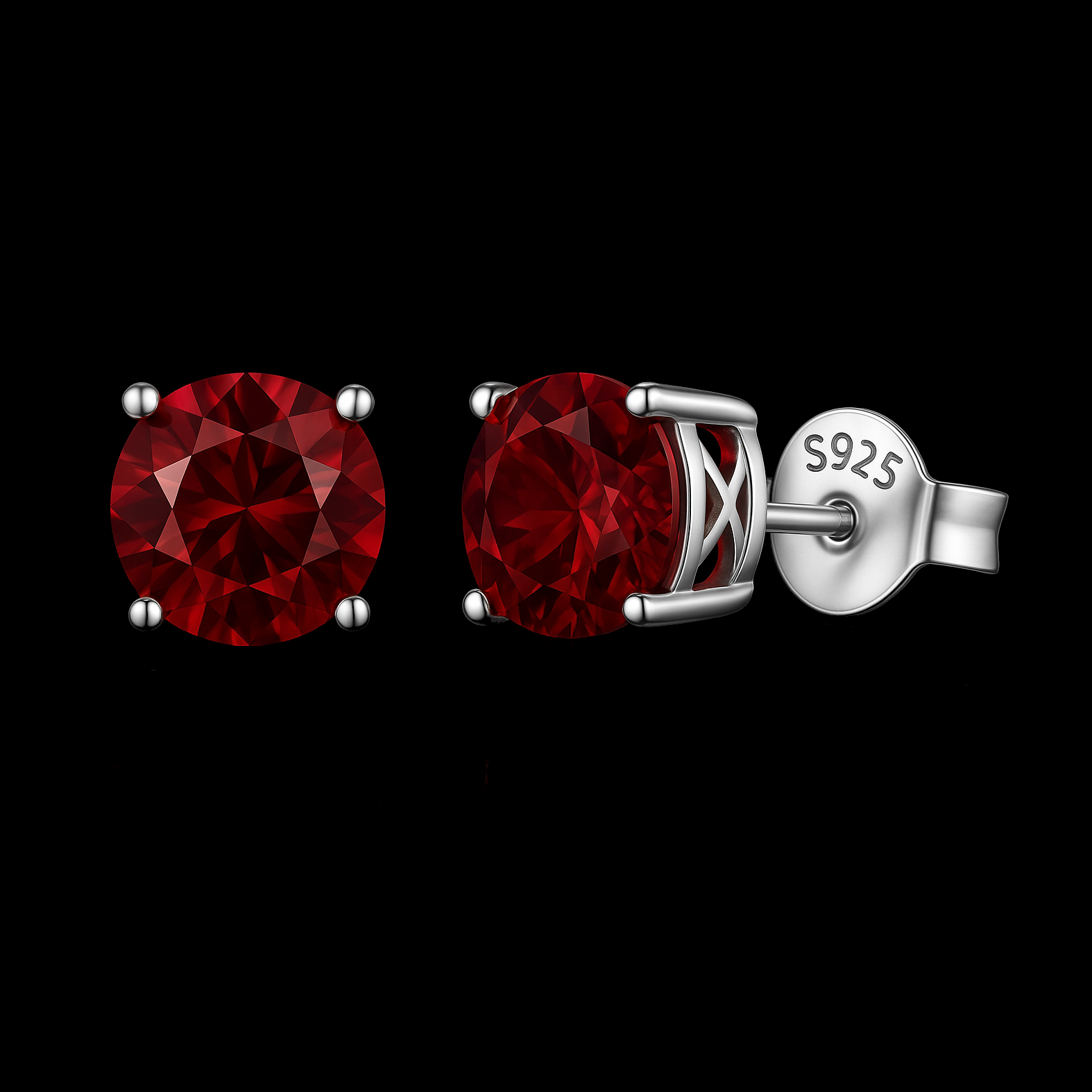 1.95Ct Round Cut Garnet Sterling Silver Stud Earrings