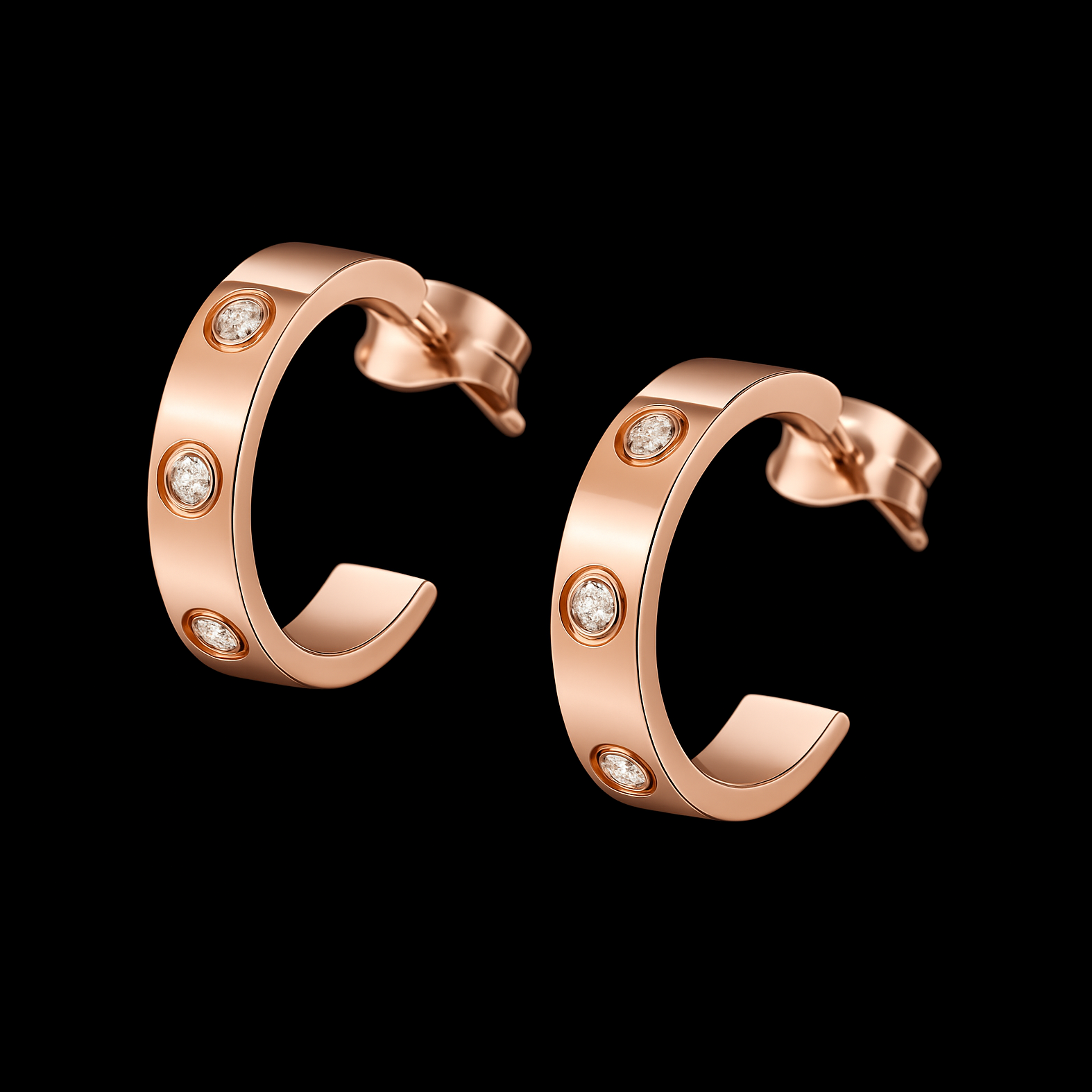 Luxury Crystal Hoop Earrings - Rose Gold Diamond Inlay C-Shape Studs