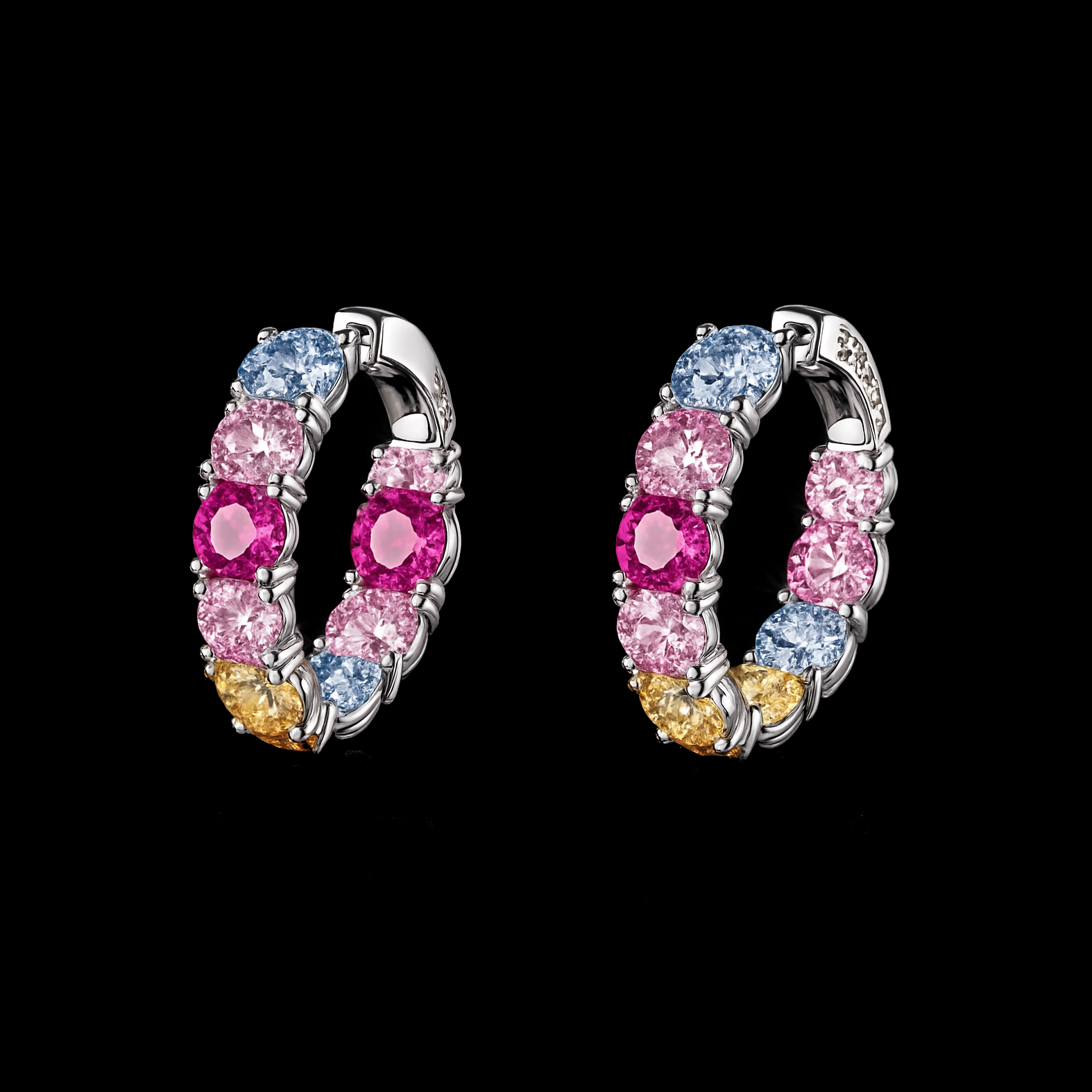 Round Cut Rainbow Carbon Diamond Hoop Earrings