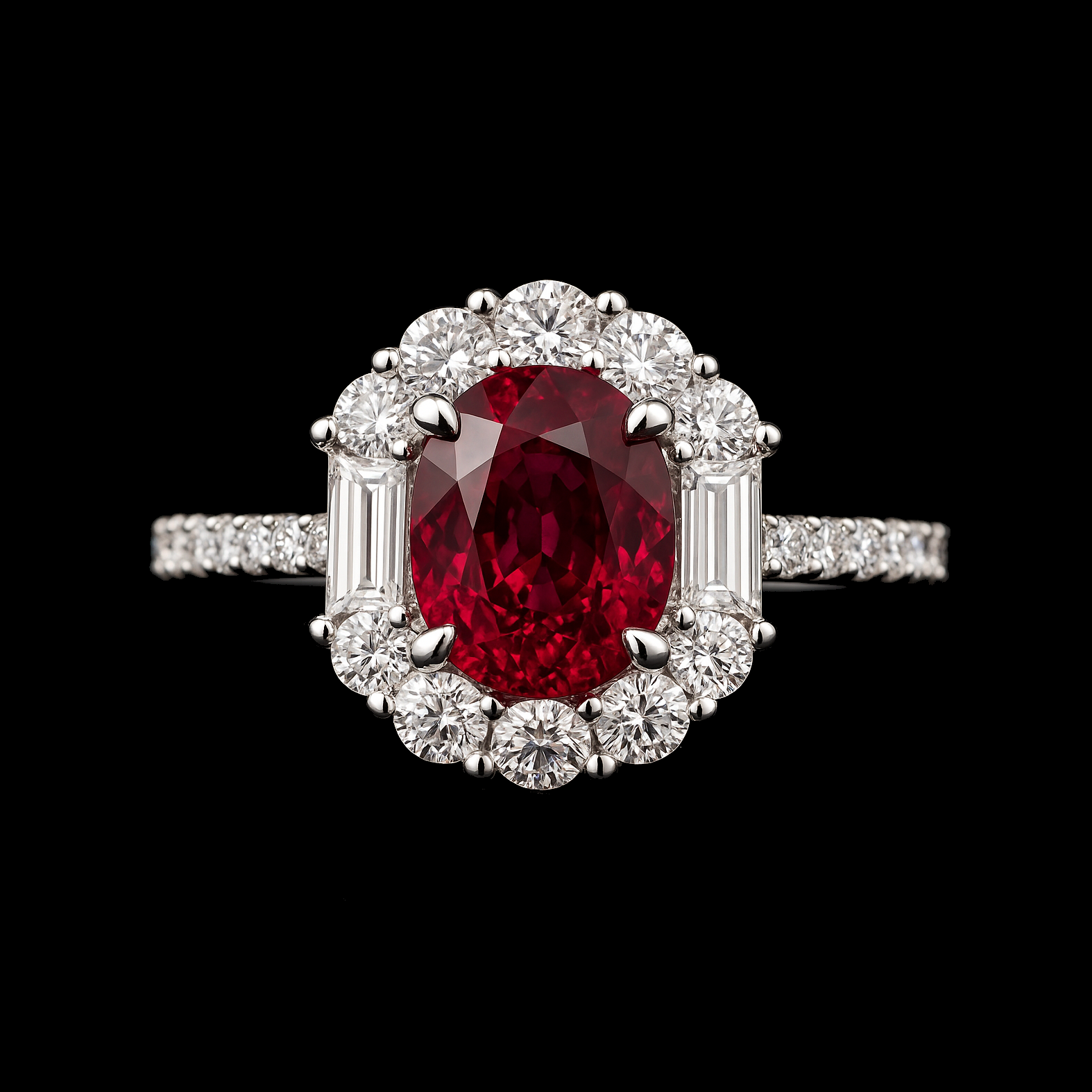 1.5Ct Oval Cut Ruby with Round Cut Halo Pave Sterling Silver Ring