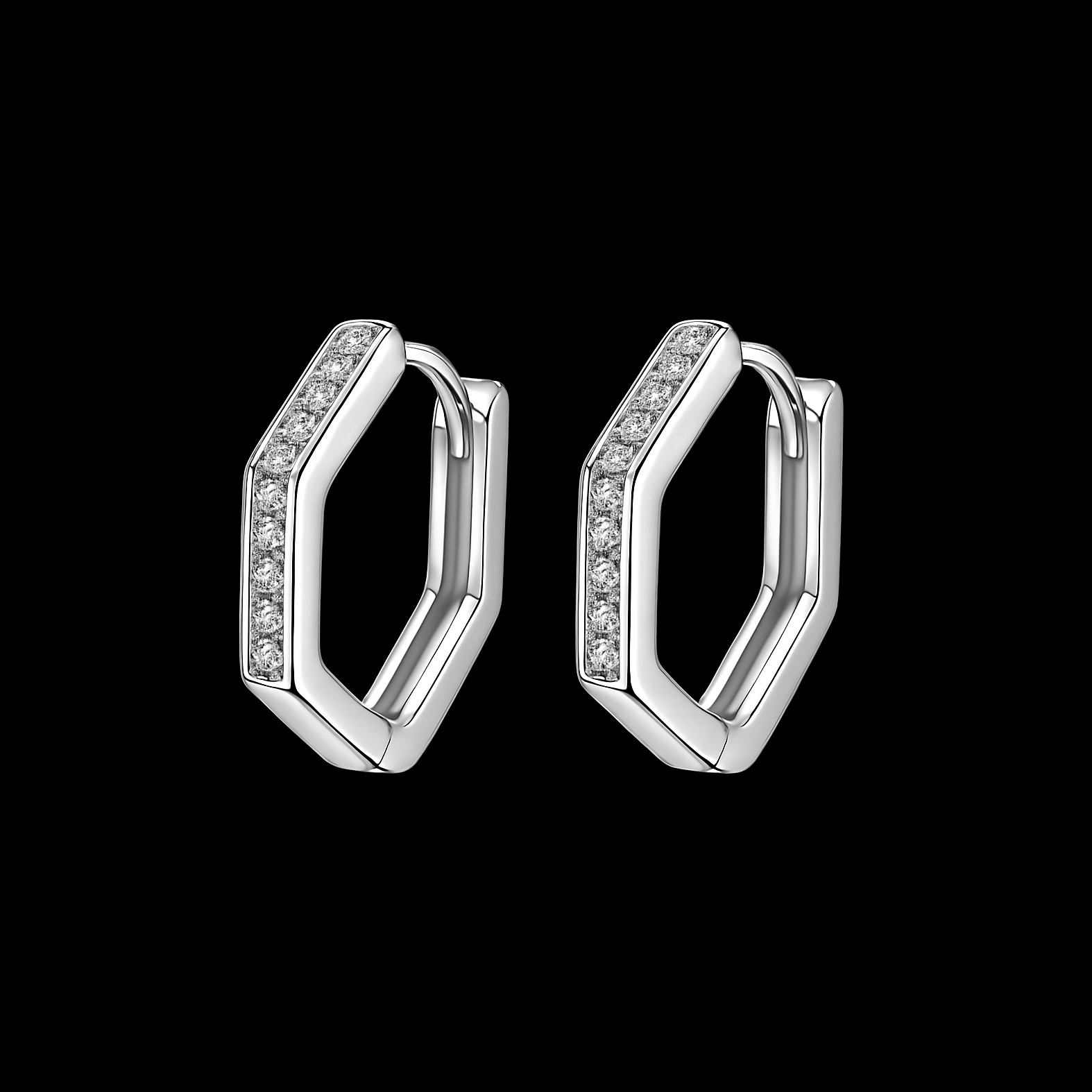 Hexagon Moissanite Diamond Pave Sterling Silver Earrings
