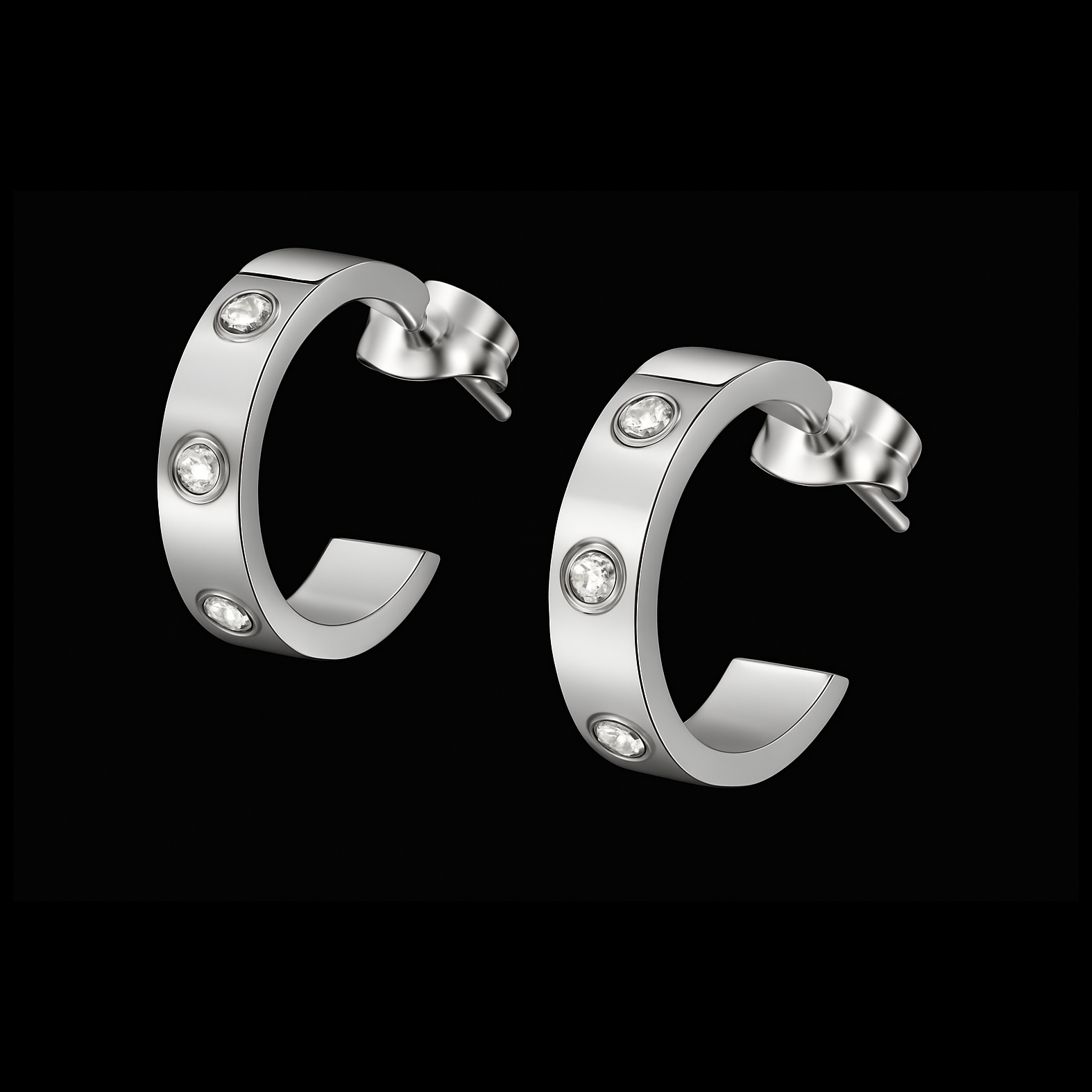 Luxury Crystal Hoop Earrings - Sterling Silver Diamond Inlay C-Shape Studs