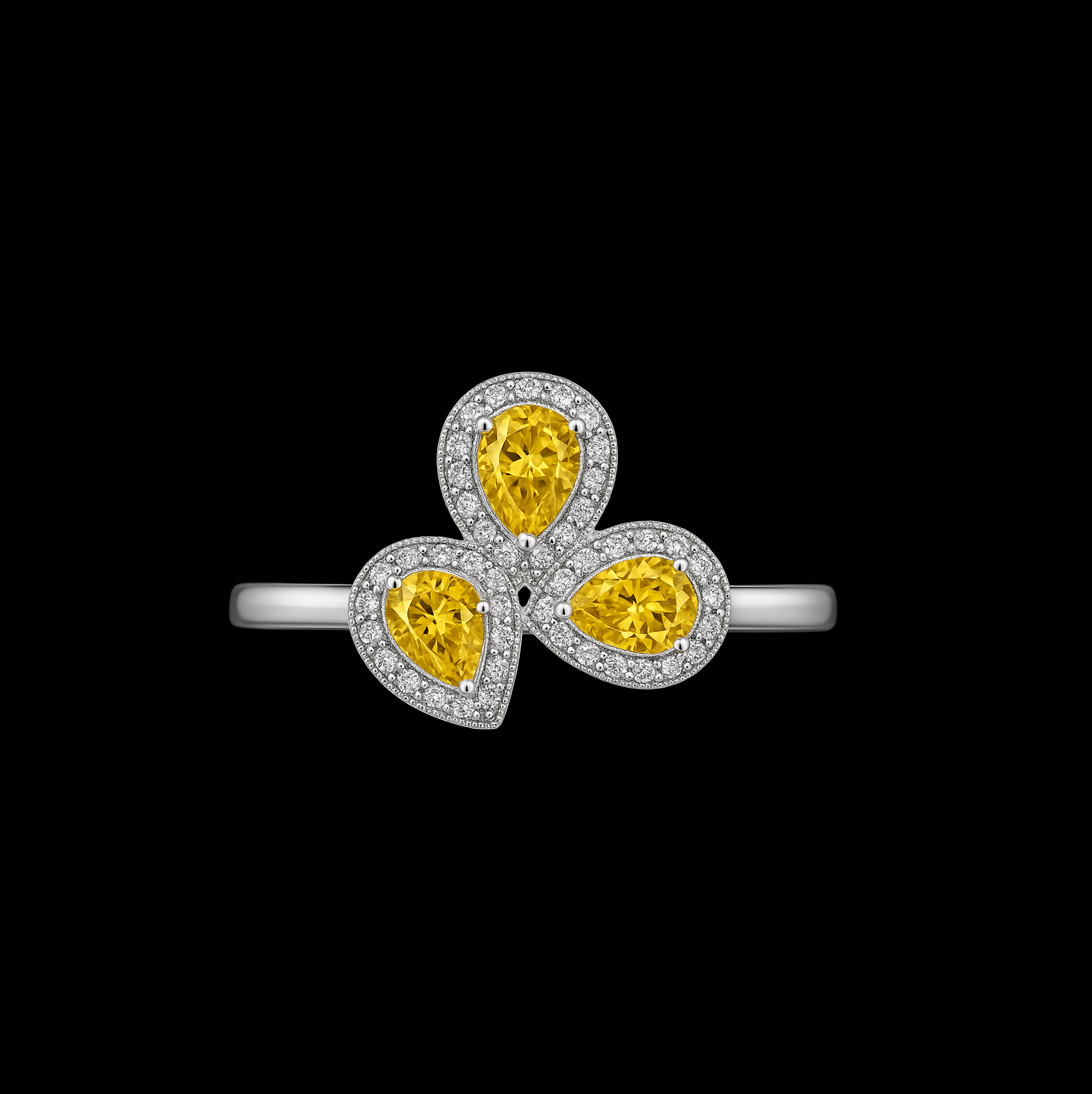 Triple Pear Citrine Moissanite Halo Sterling Silver Ring