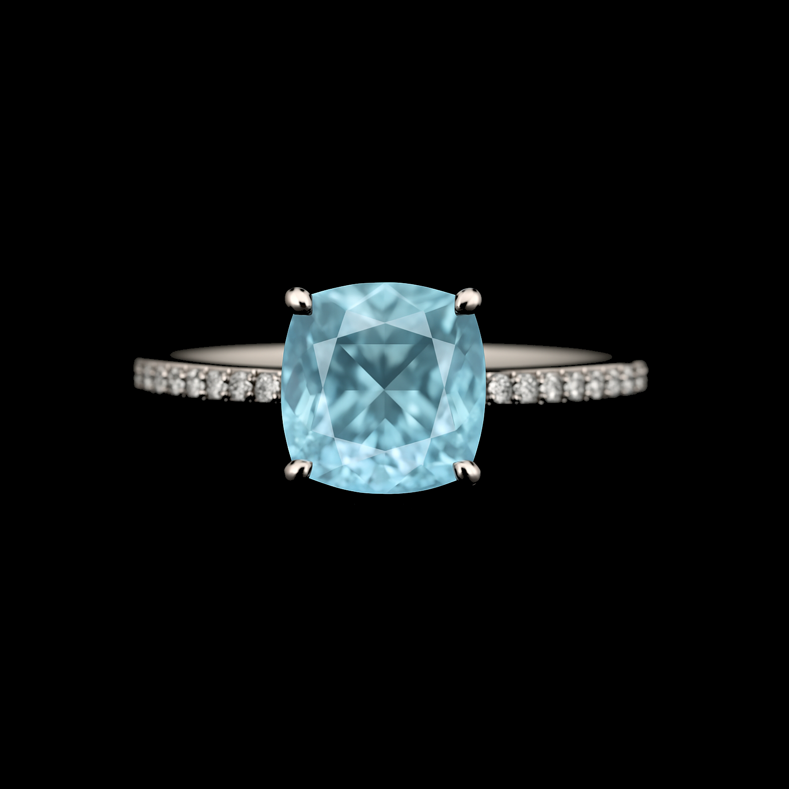 1.2Ct Cushion Cut Sky Blue Topaz with Moissanite Diamond Pave Sterling Silver Ring