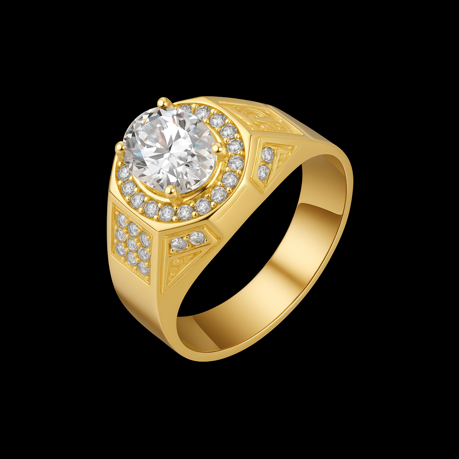 Oval and Round Cut Diamond 18k Gold Unisex Ring