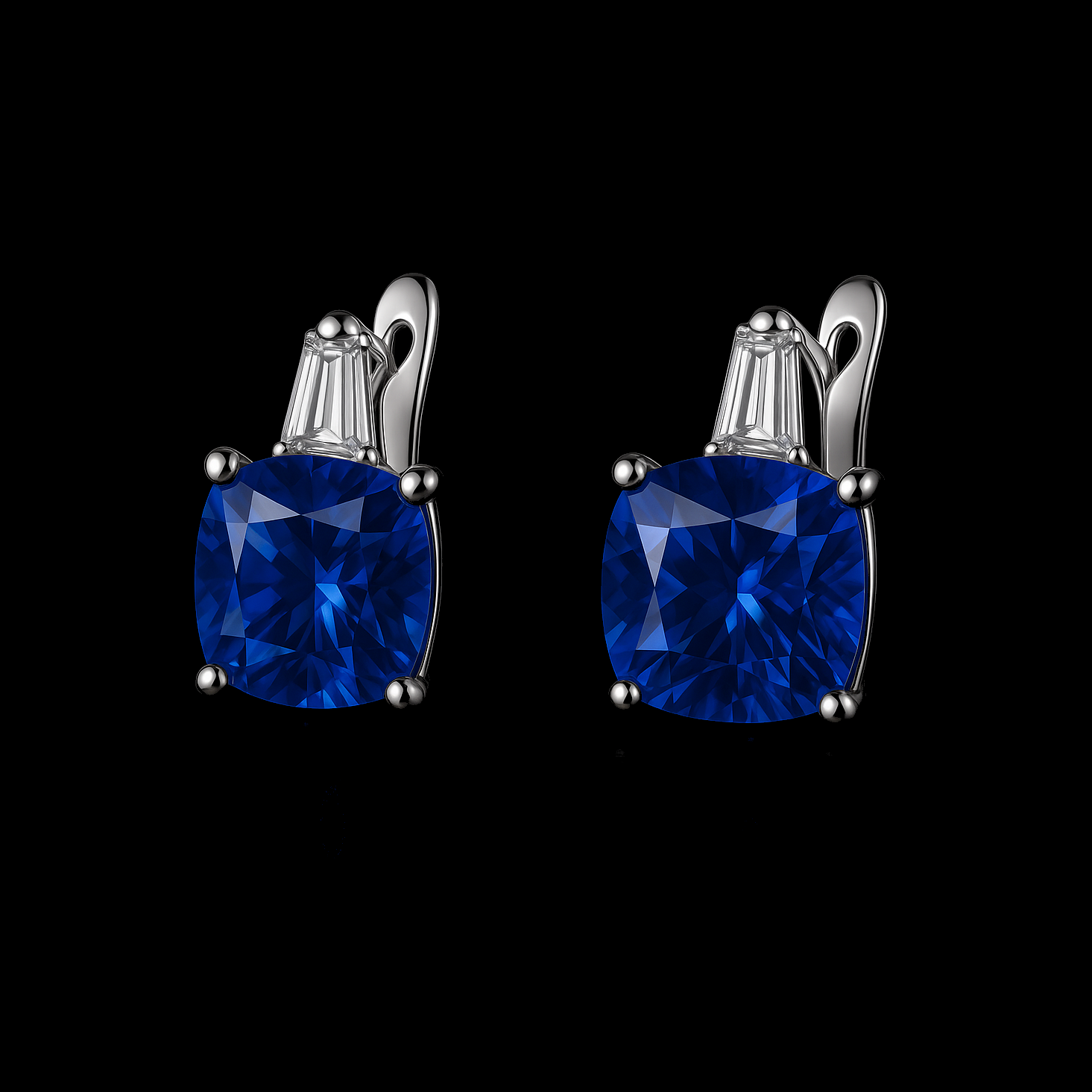 Square Cut Sapphire Sterling Silver Earrings