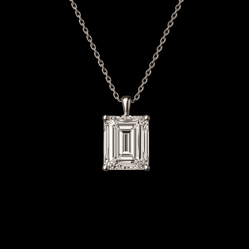 1Ct Emerald Cut Moissanite Diamond D Colour VVS1 Grade Pendant 18K White Gold Rhodium Necklace