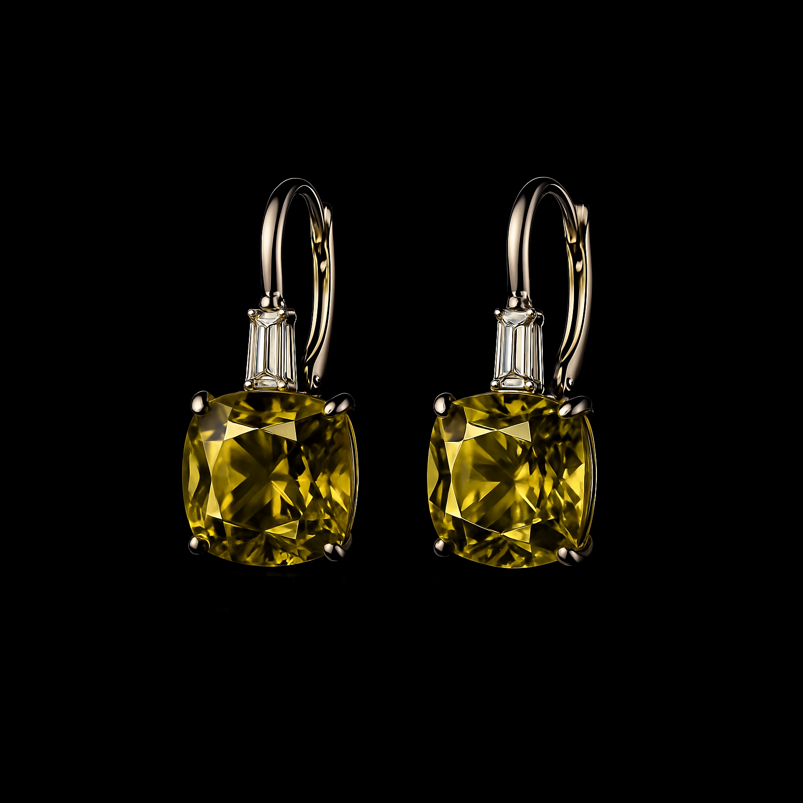 Square Cut Olive Quartz Sterling Silver Earrings