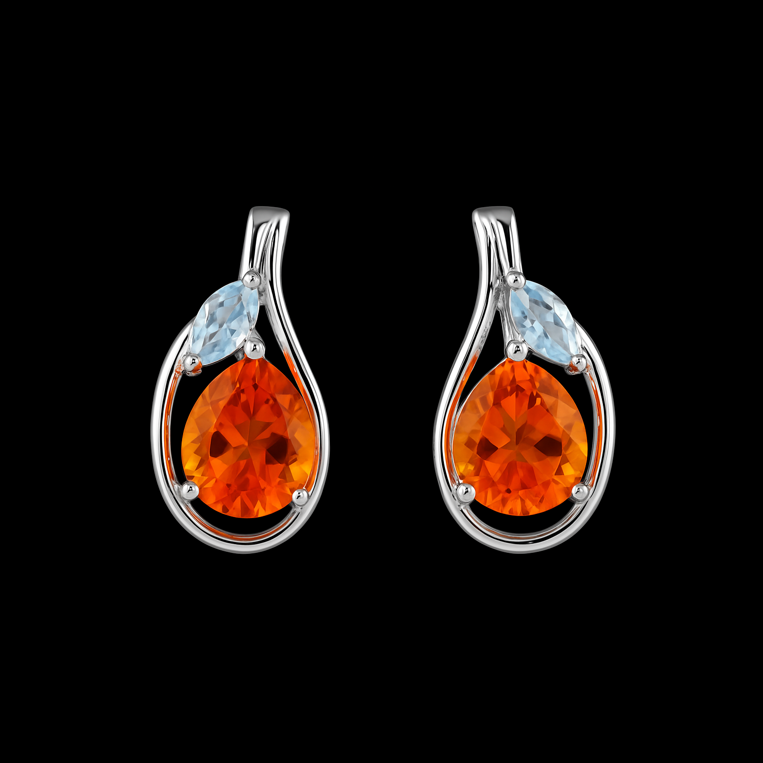 4.6Cts Round Cut Orange Sapphire and Marquise Cut Blue Spinel Sterling Silver Earrings