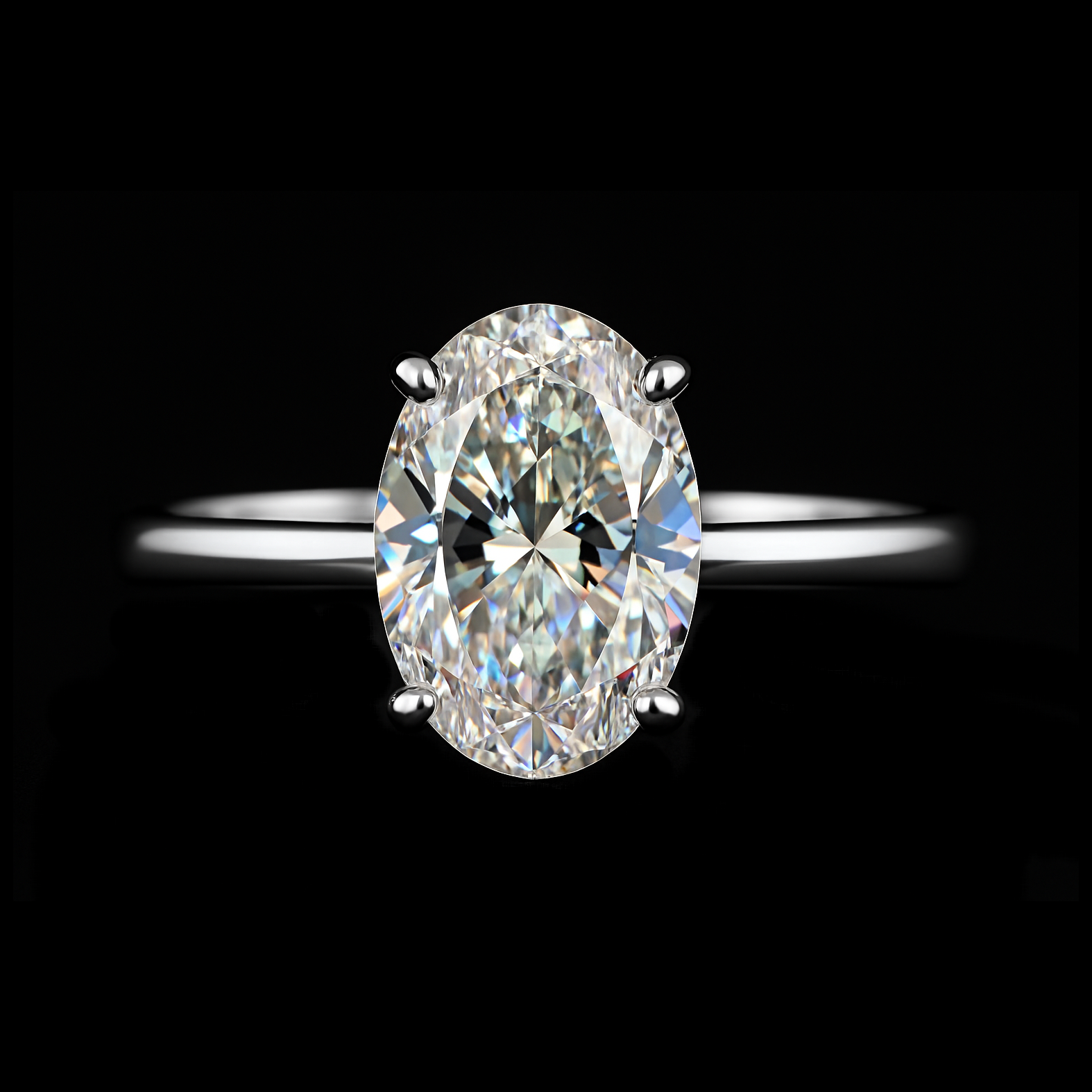 Oval Cut Moissanite Diamond Solitaire Sterling Silver Engagement Ring