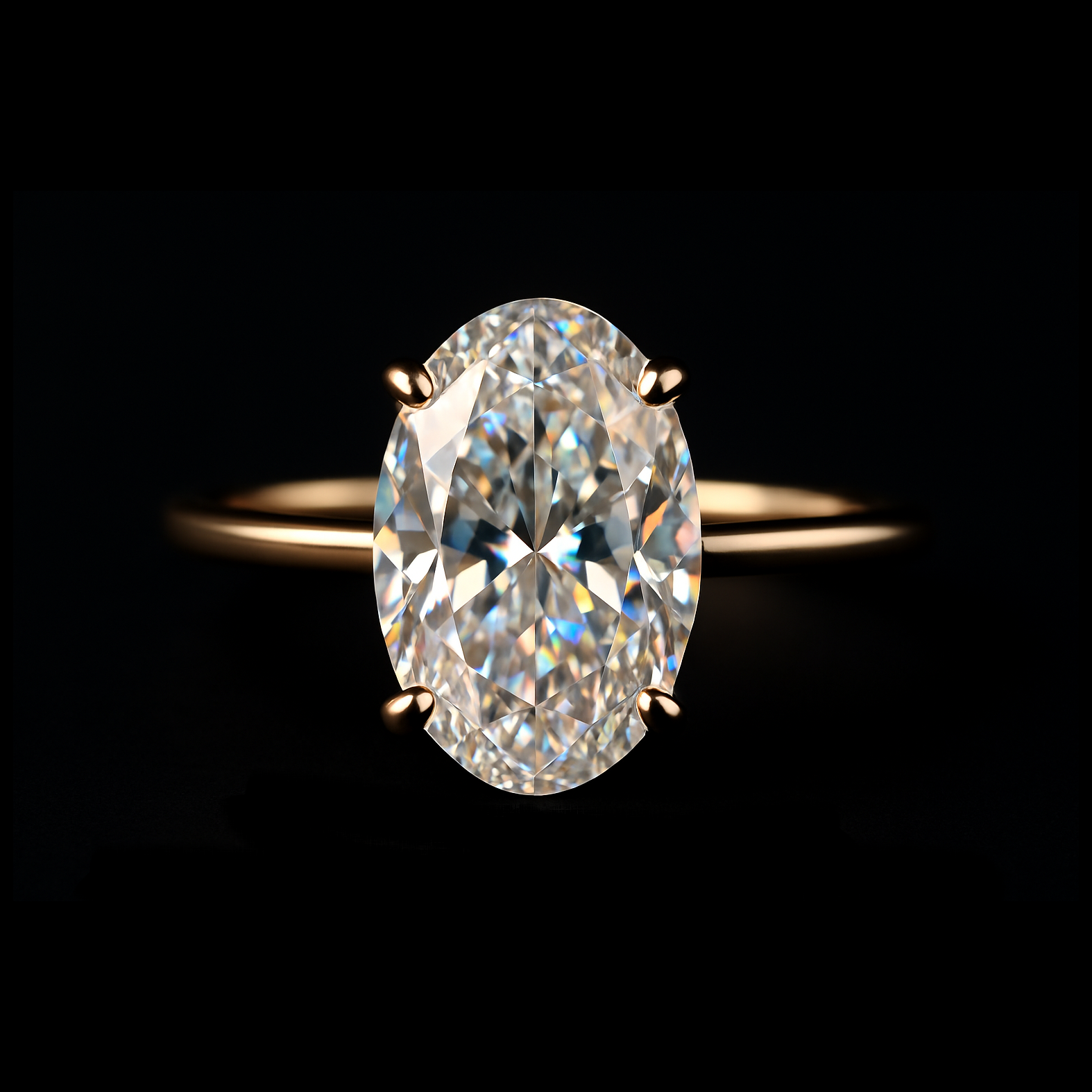 Oval Cut Moissanite Diamond Solitaire Gold Engagement Ring