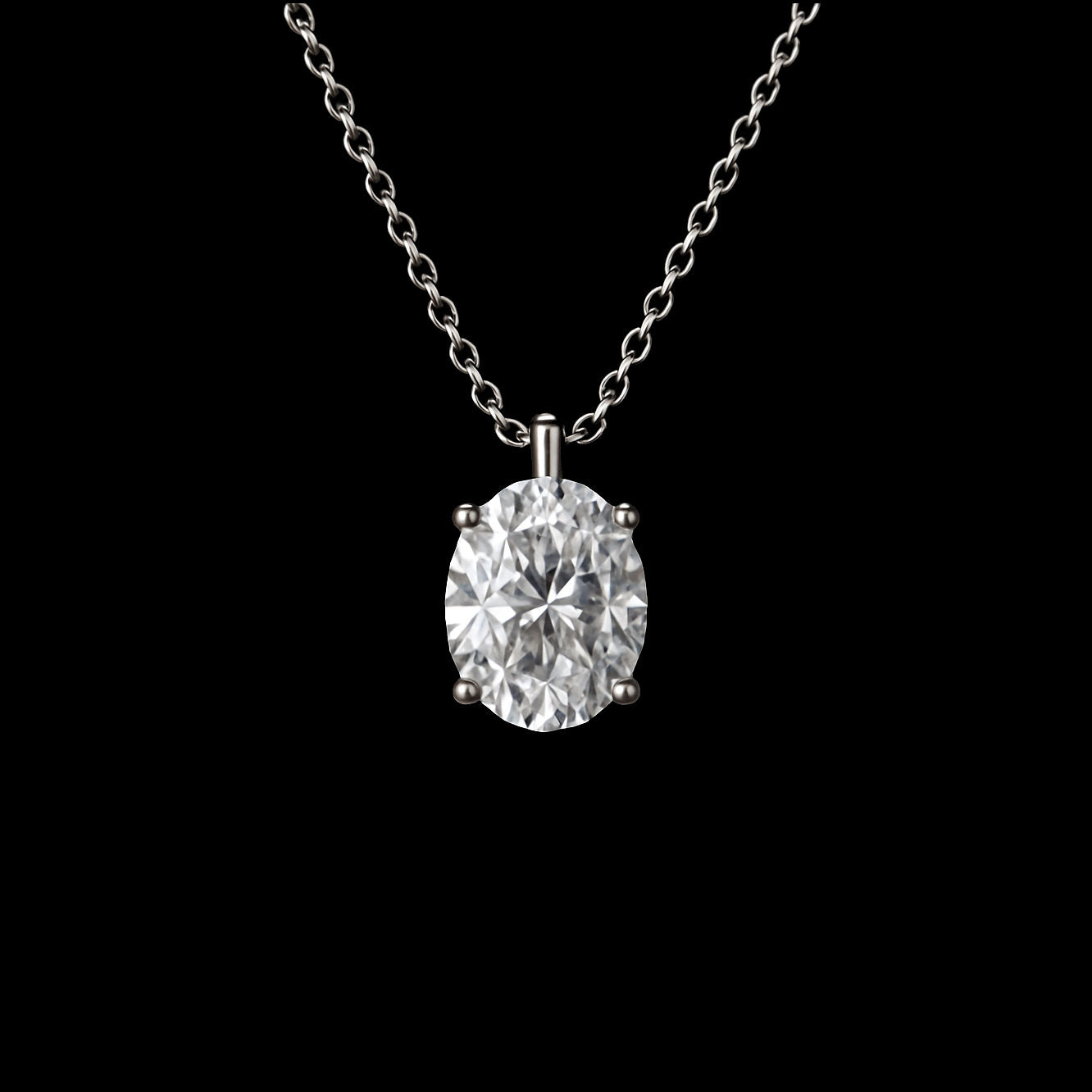 1Ct Oval Moissanite Diamond D Colour VVS1 Grade Pendant 18K White Gold Rhodium Necklace