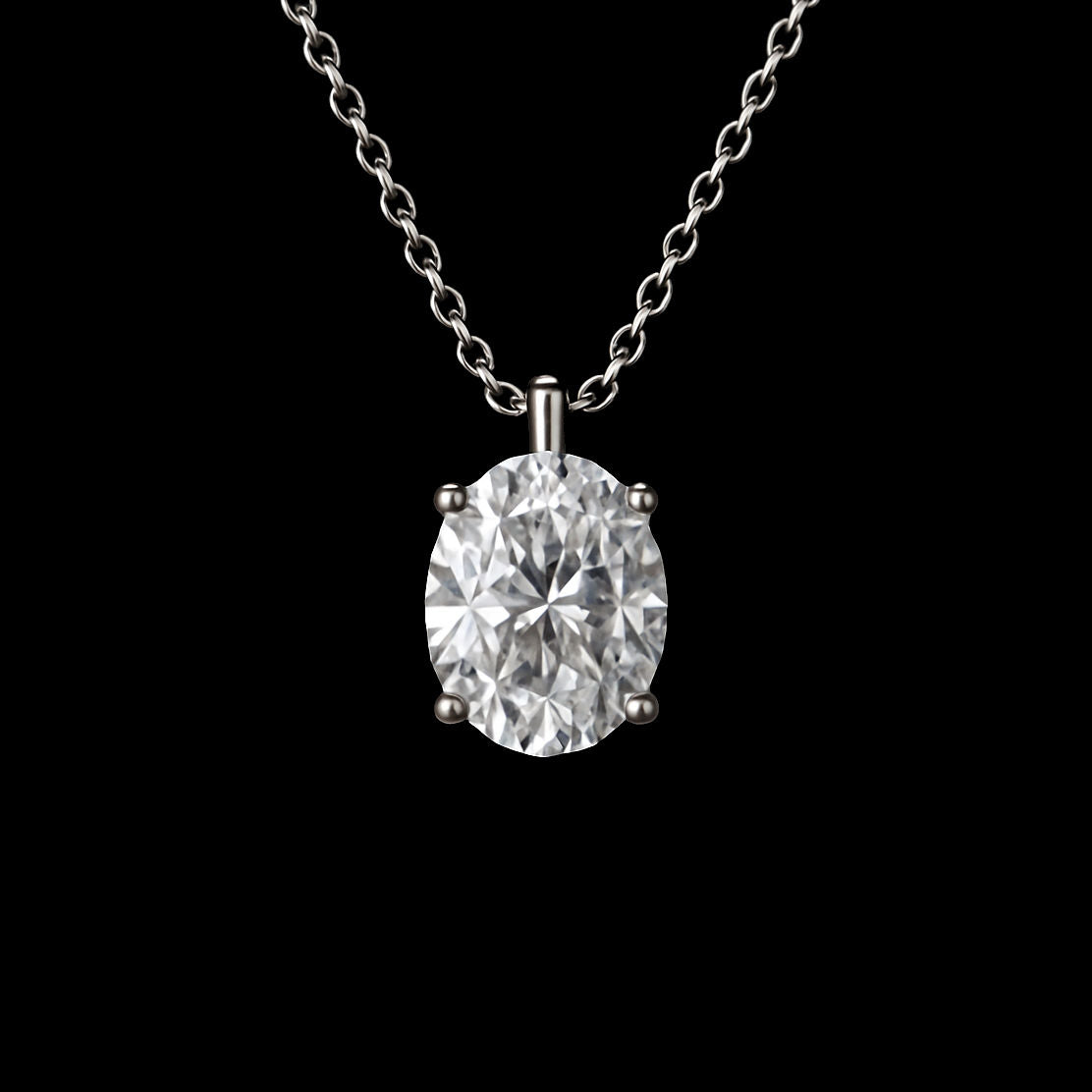 2Ct Oval Moissanite Diamond D Colour VVS1 Grade Pendant 18K White Gold Rhodium Necklace