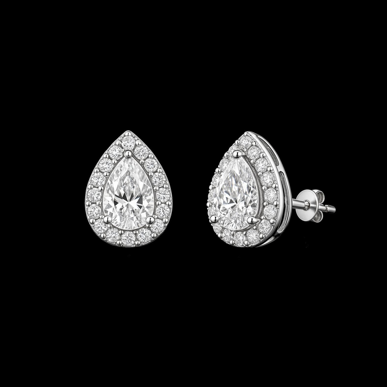 Pear Cut Moissanite Diamond Sterling Silver Earrings