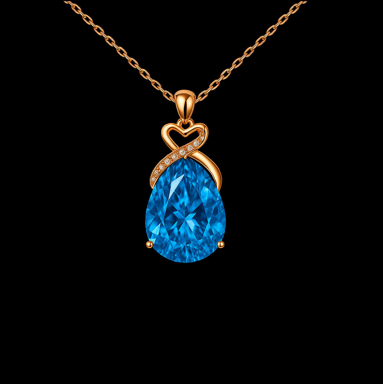 Light Blue Pear Cut Sapphire 14K Rose Gold Necklace Pendant