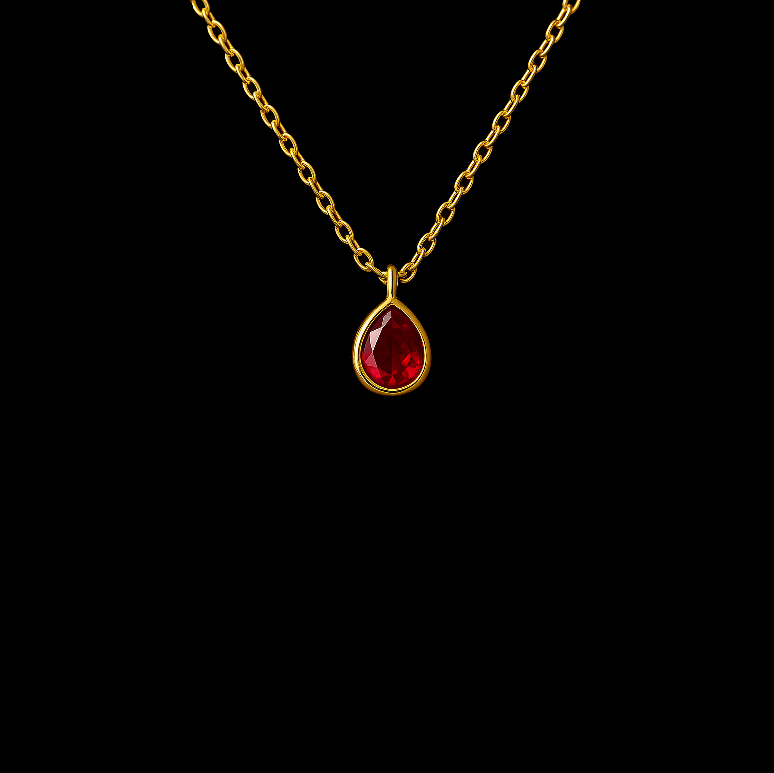 Pear Cut Ruby 14K Gold Rhodium Pendant Necklace
