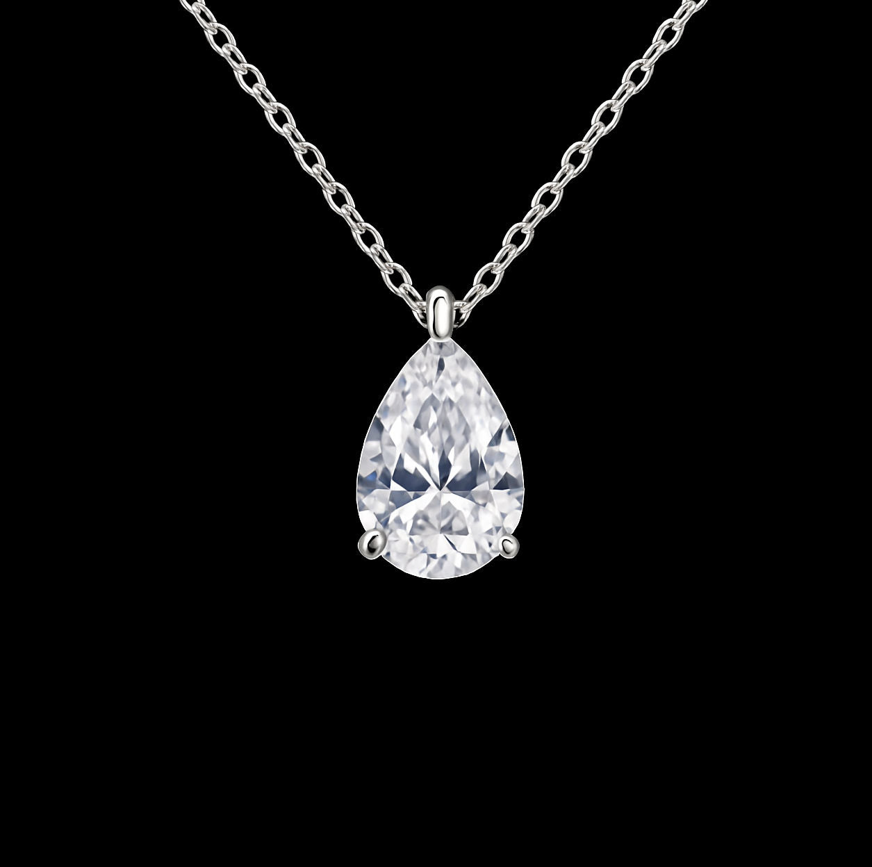 1Ct Pear Cut Moissanite Diamond D Colour VVS1 Grade Pendant 18K White Gold Rhodium Necklace