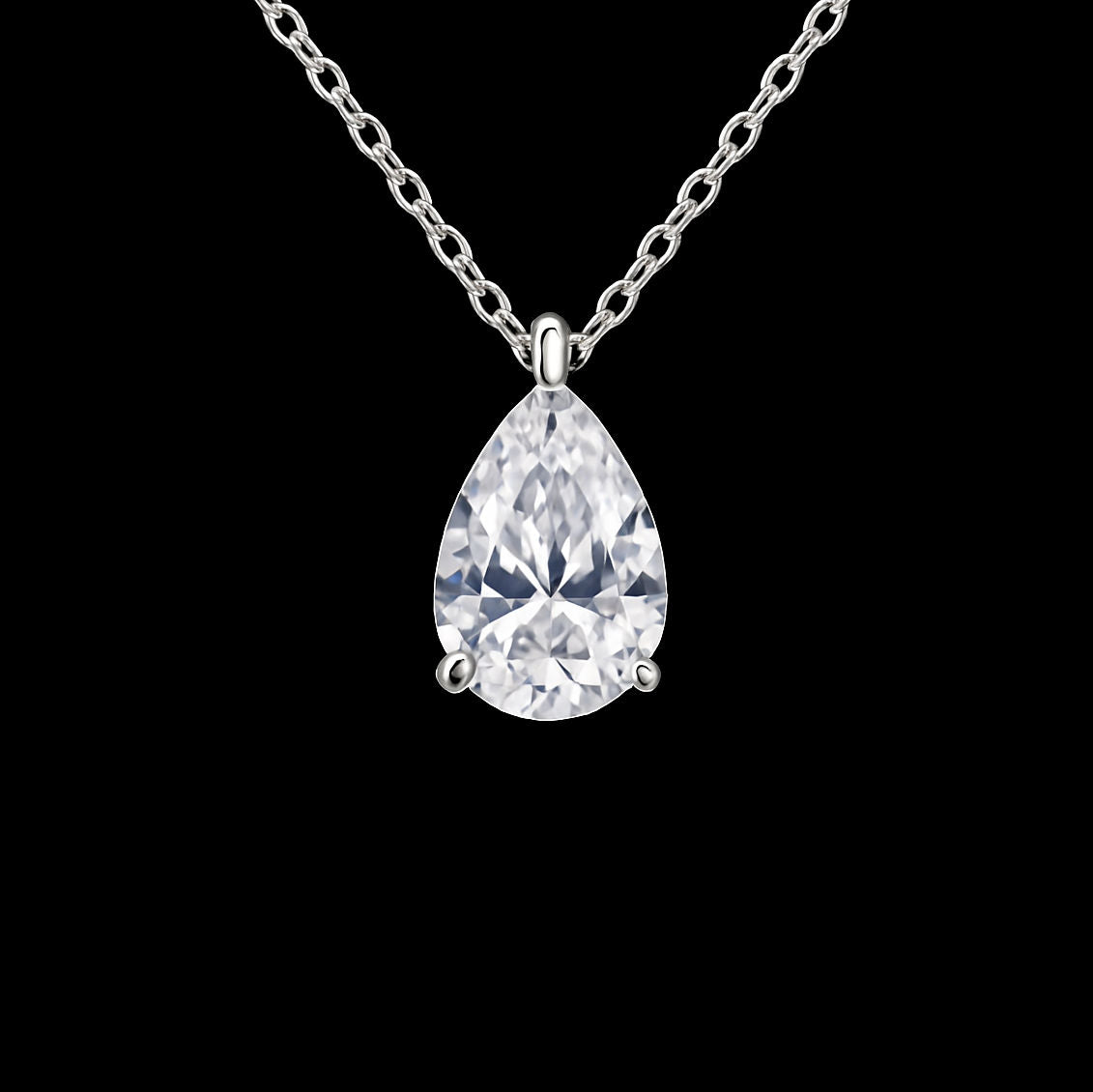 2Ct Pear Cut Moissanite Diamond D Colour VVS1 Grade Pendant 18K White Gold Rhodium Necklace