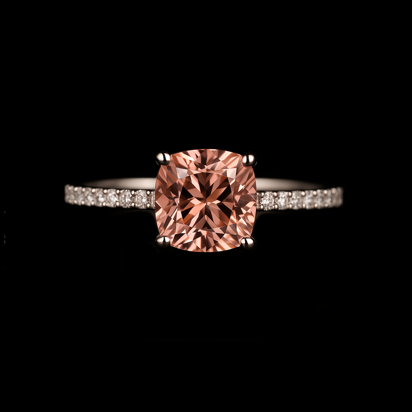 1.2Ct Cushion Cut Pink Zultinite with Moissanite Diamond Pave Sterling Silver Ring