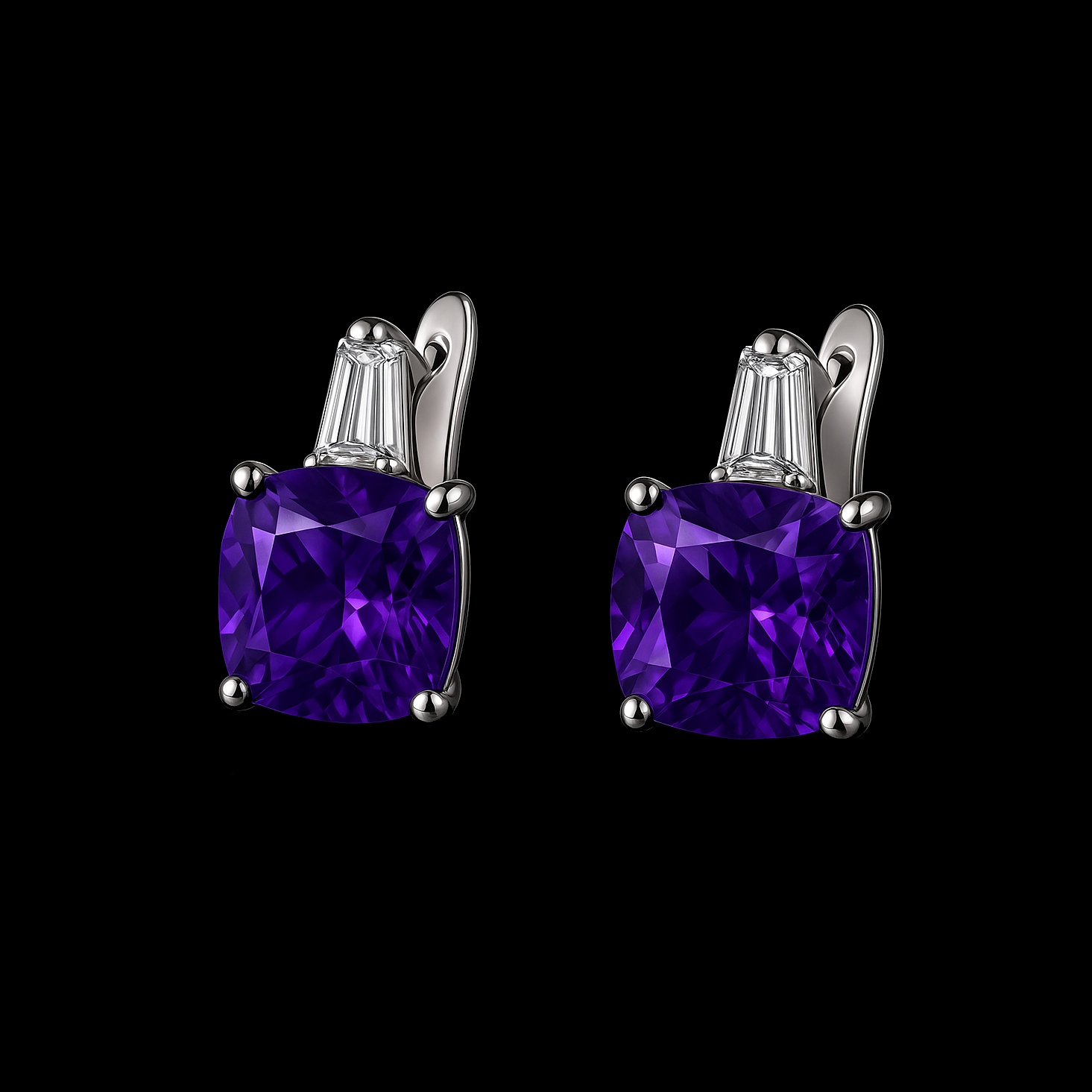 Square Cut Amethyst Sterling Silver Earrings