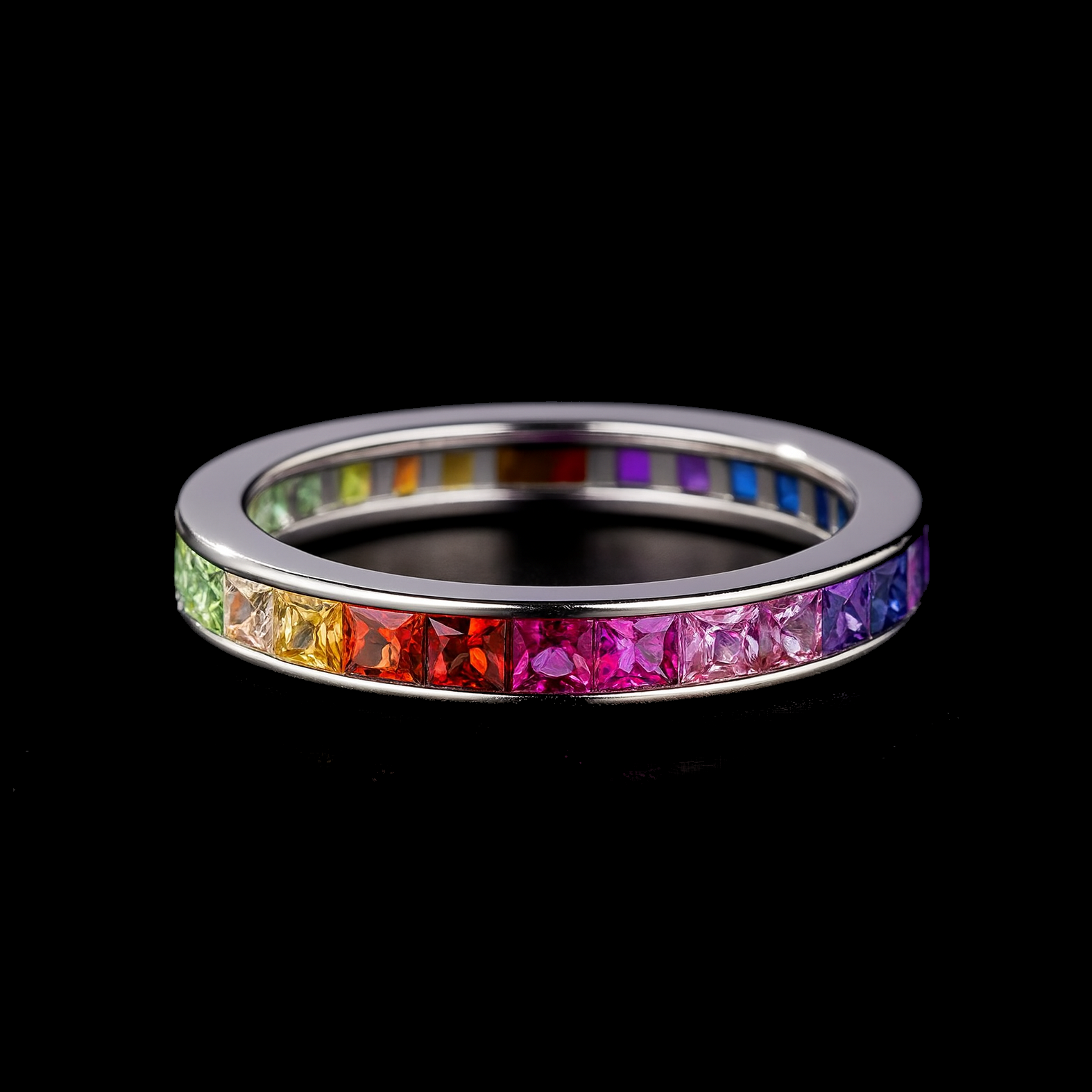 Square Cut Rainbow Gemstone Ring