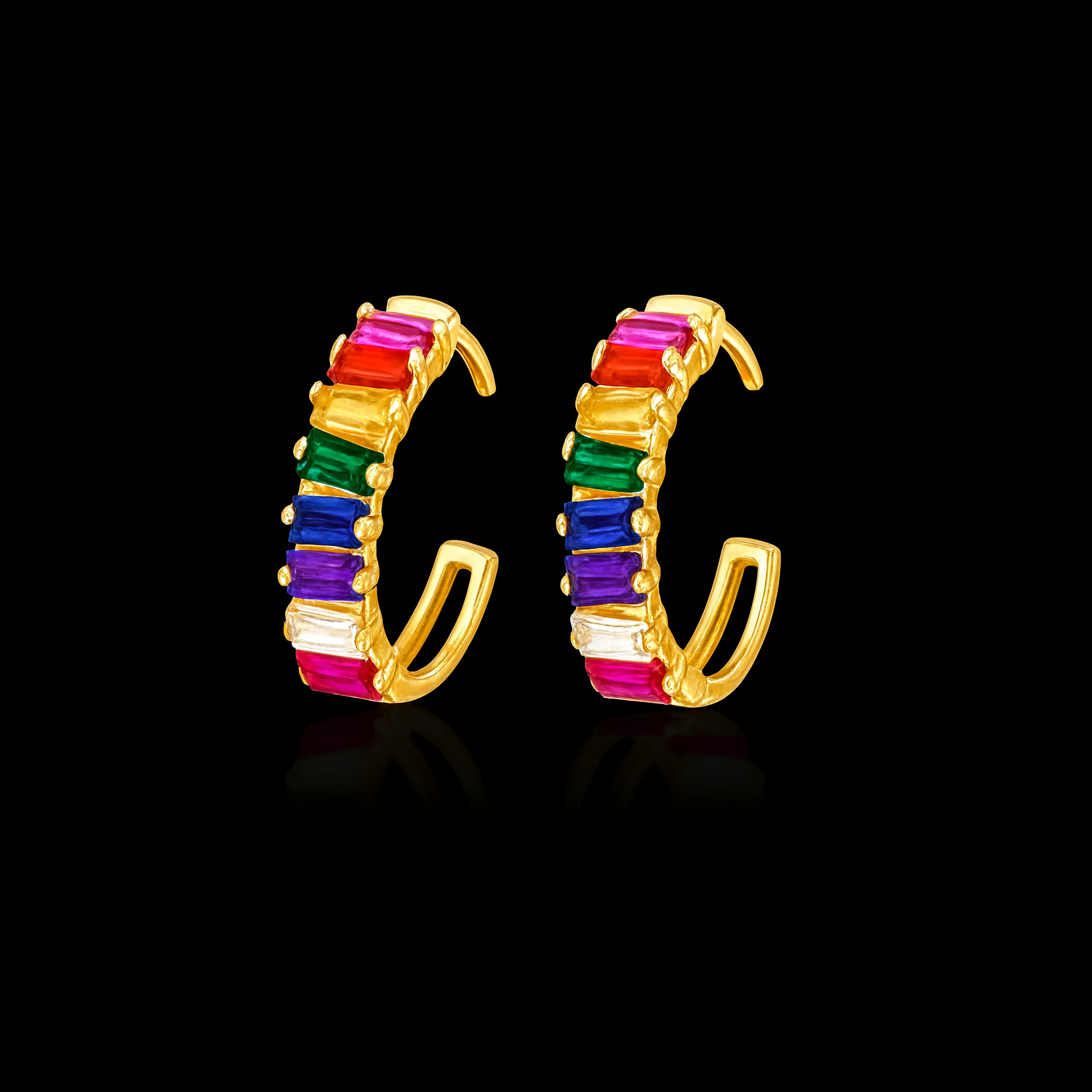 Funk Rectangle Cut Rainbow Gold Earrings