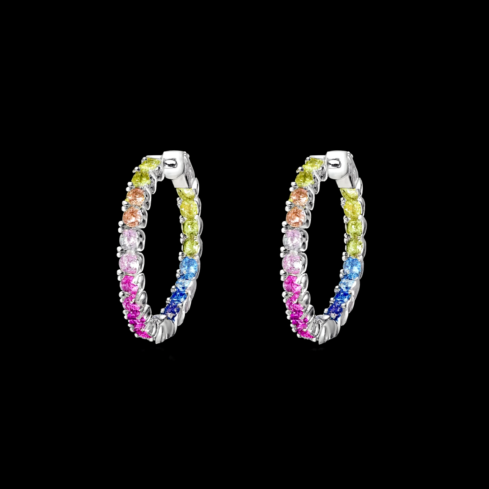 Round Cut Pastel Rainbow Silver Earrings
