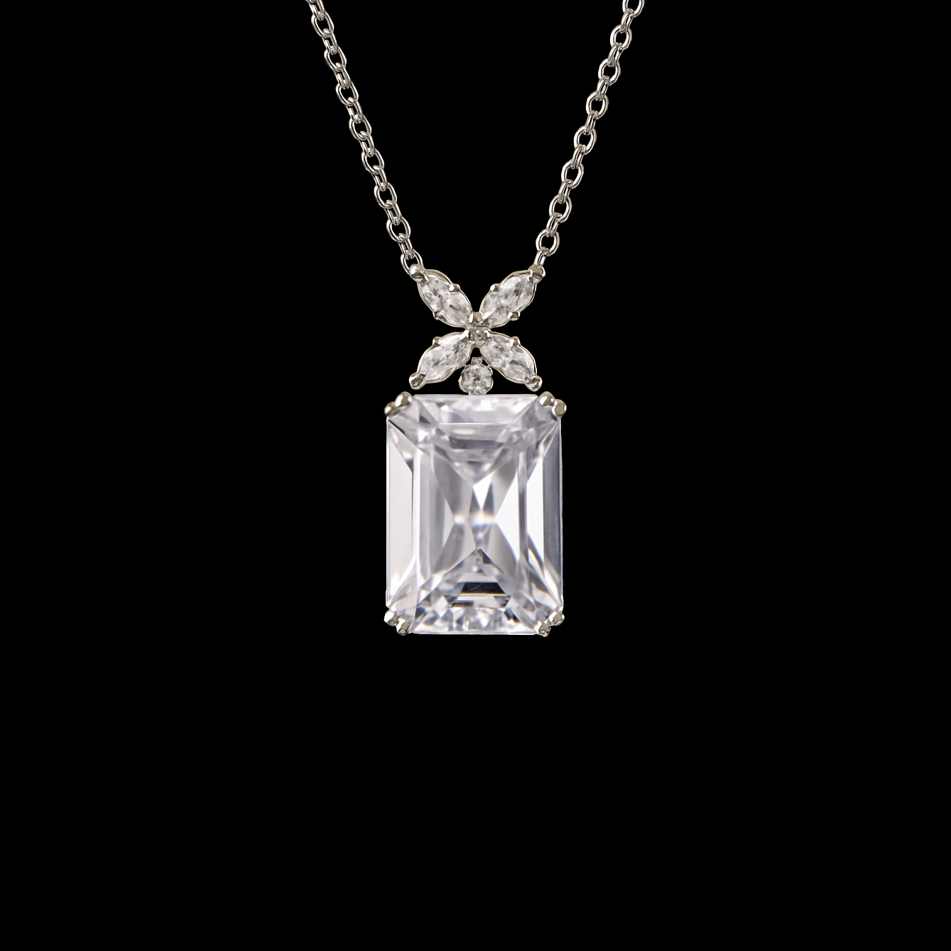 1.7ct Radiant Cut Moissanite Sterling Silver Pendant Necklace