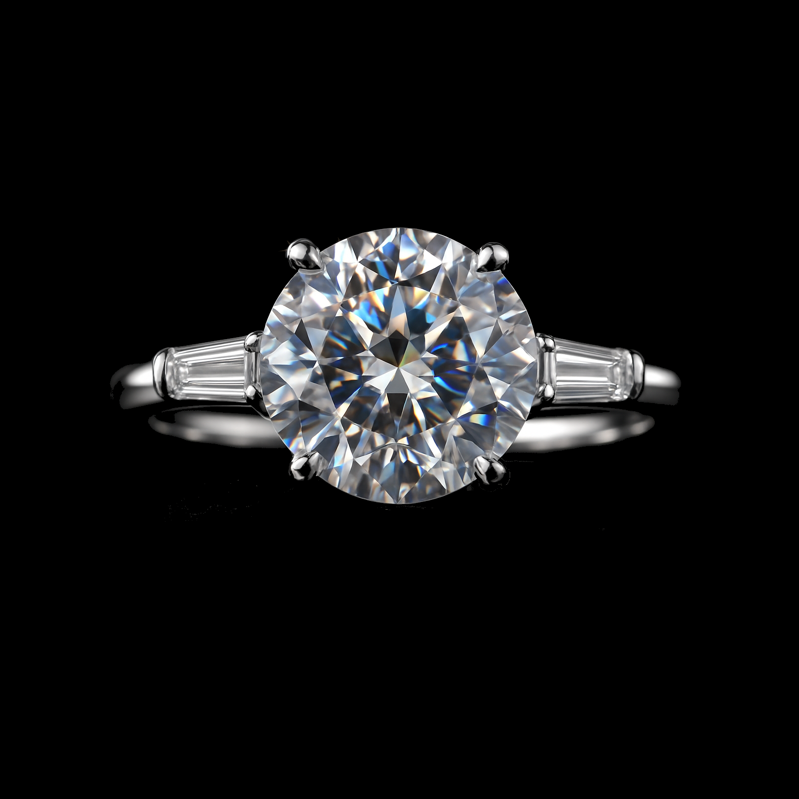 Round Cut Moissanite Diamond Sterling Silver Engagement Ring