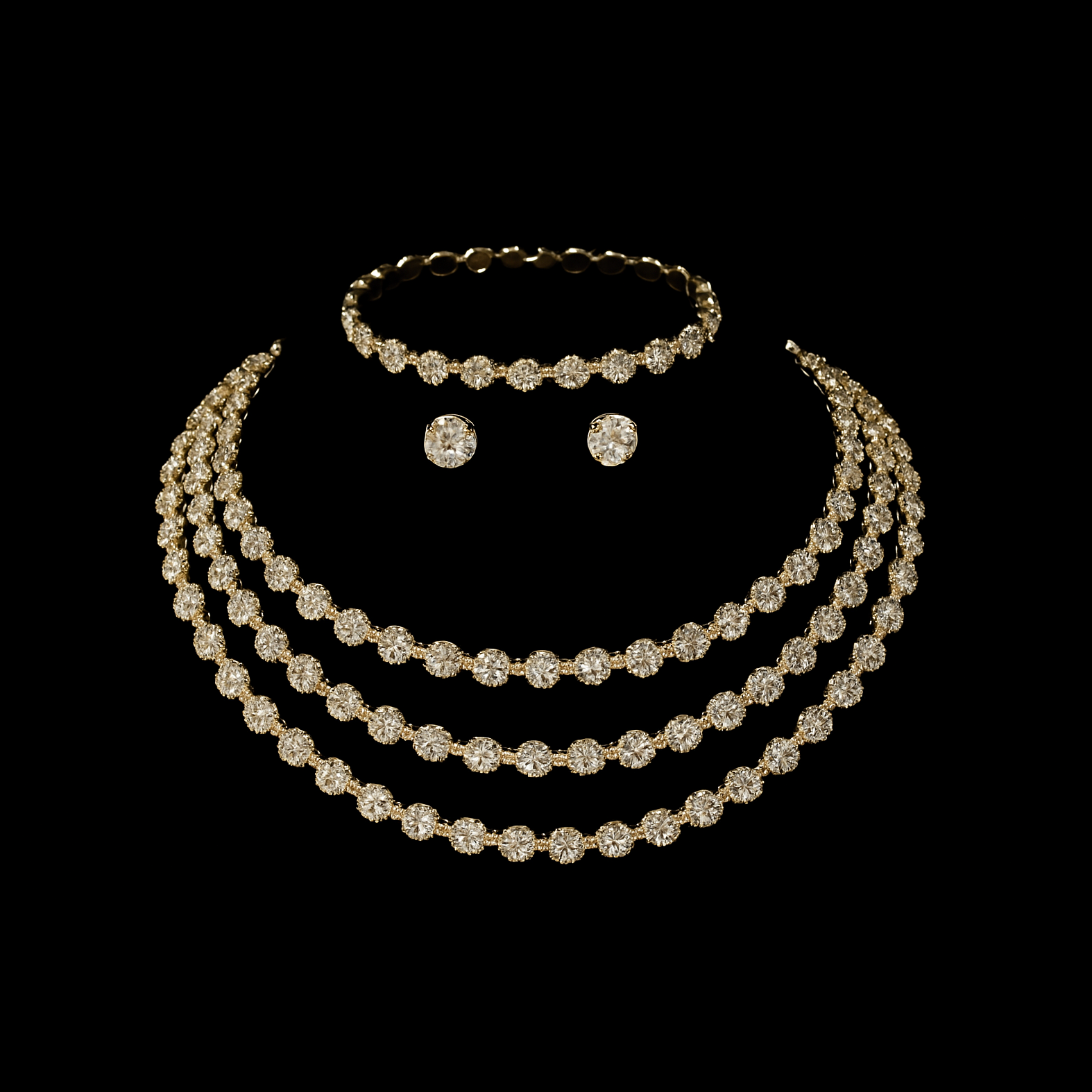 Elegant Crystal and Gold Jewellery Set - Necklace Earring and Bracelet