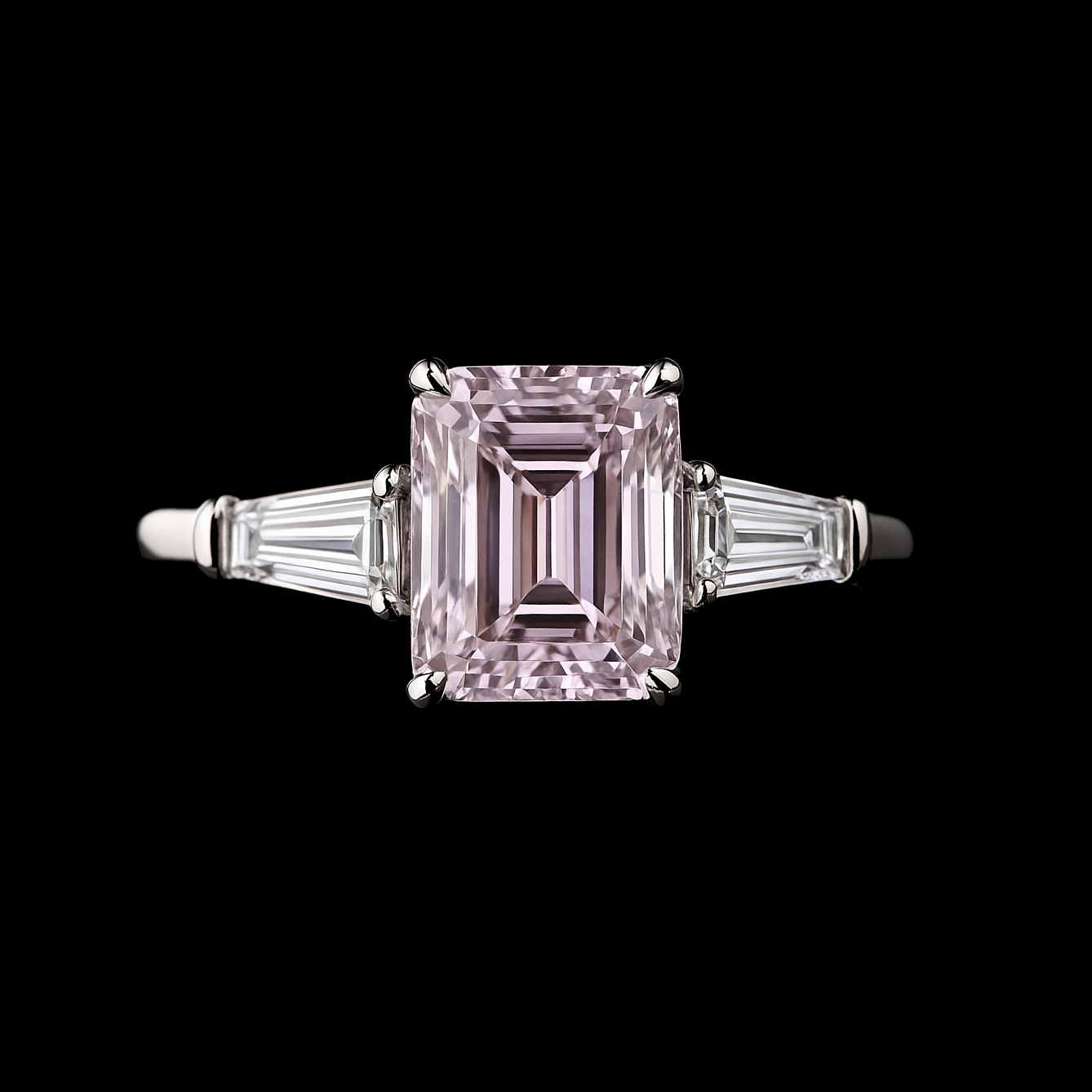2.5Ct Radiant Cut Pink Topaz with Moissanite Diamond Baguette Shoulder Stone Statement Engagement Ring