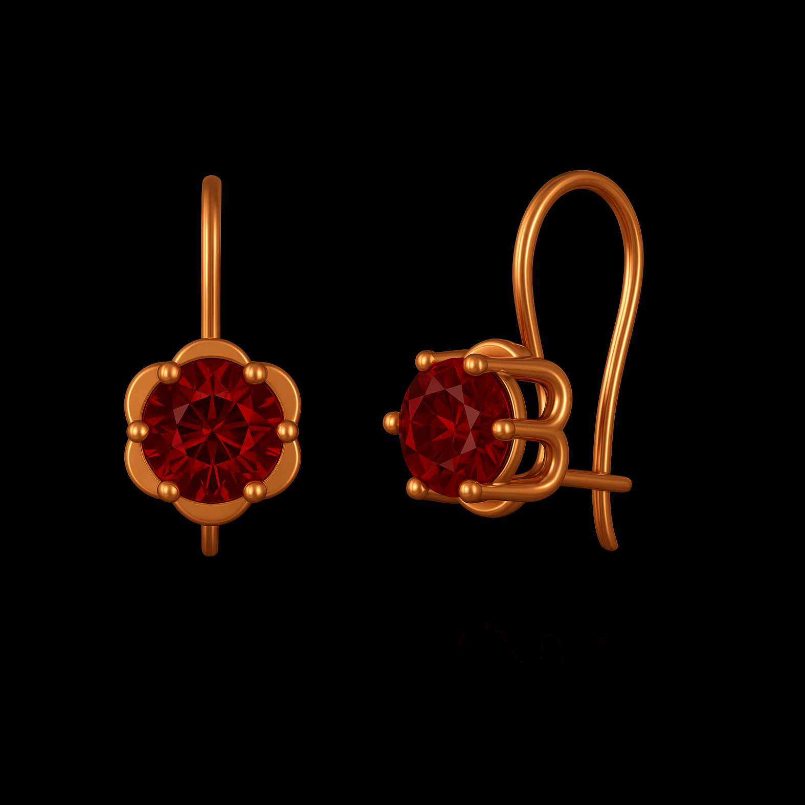Round Cut Ruby Rose Gold Flower Earrings