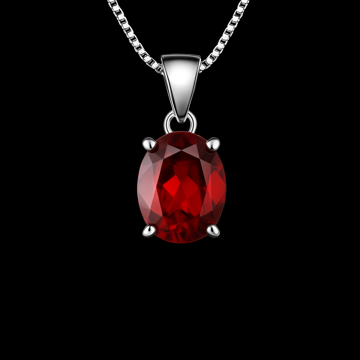 2.5Ct Oval Cut Red Garnet VVS Sterling Silver Pendant Necklace