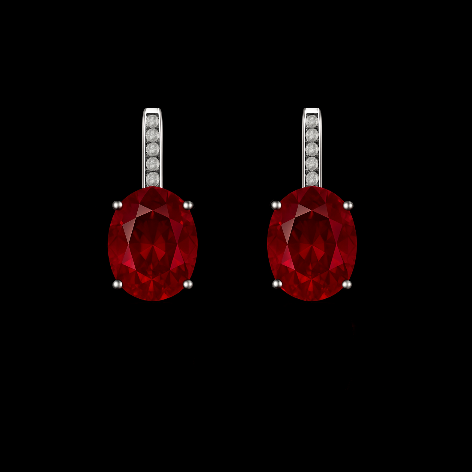 Oval Cut Ruby with Diamond Bail Sterling Silver Drop Earrings