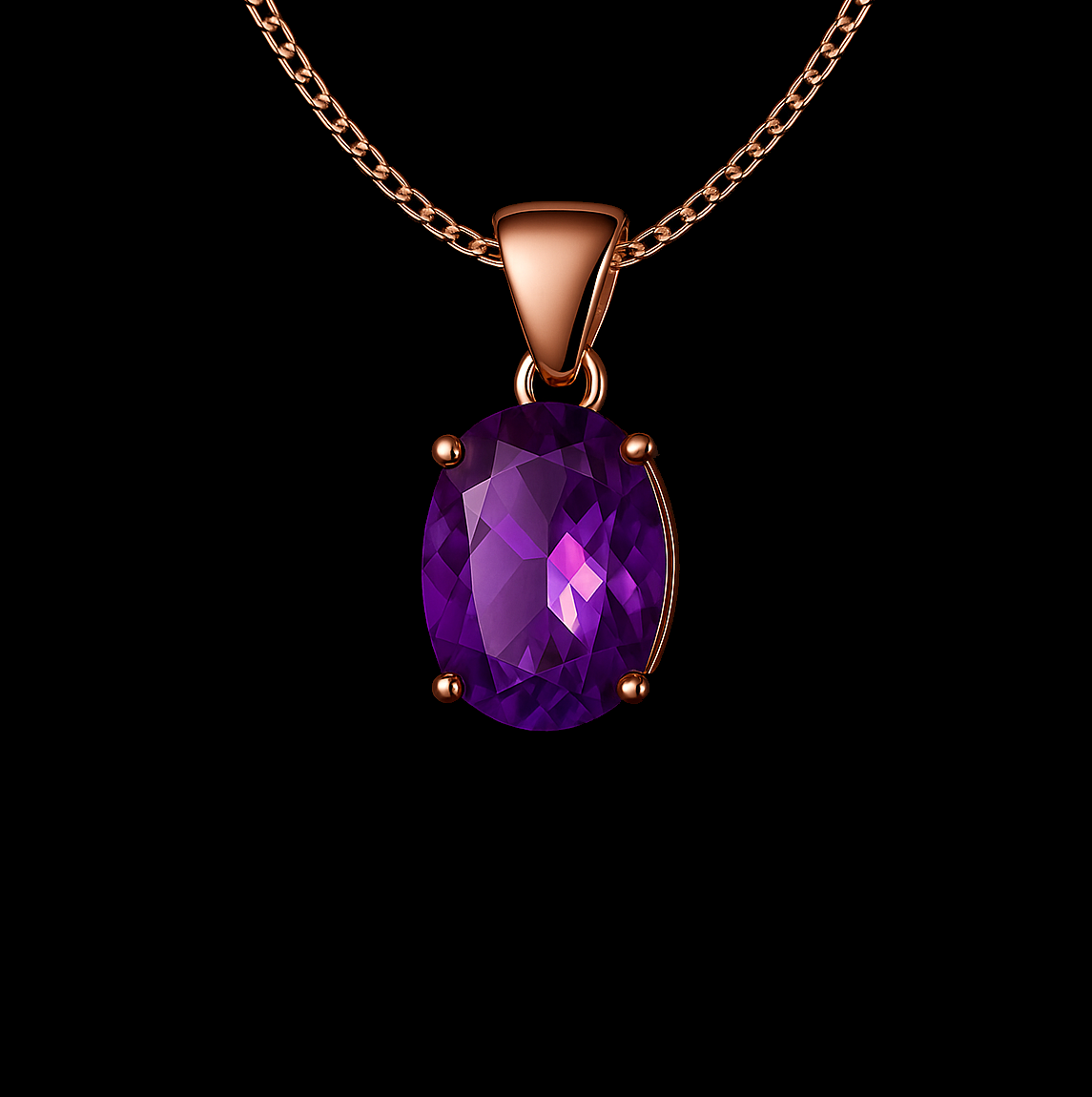 1.7Ct Oval Cut Amethyst VVS Rose Gold Pendant Necklace